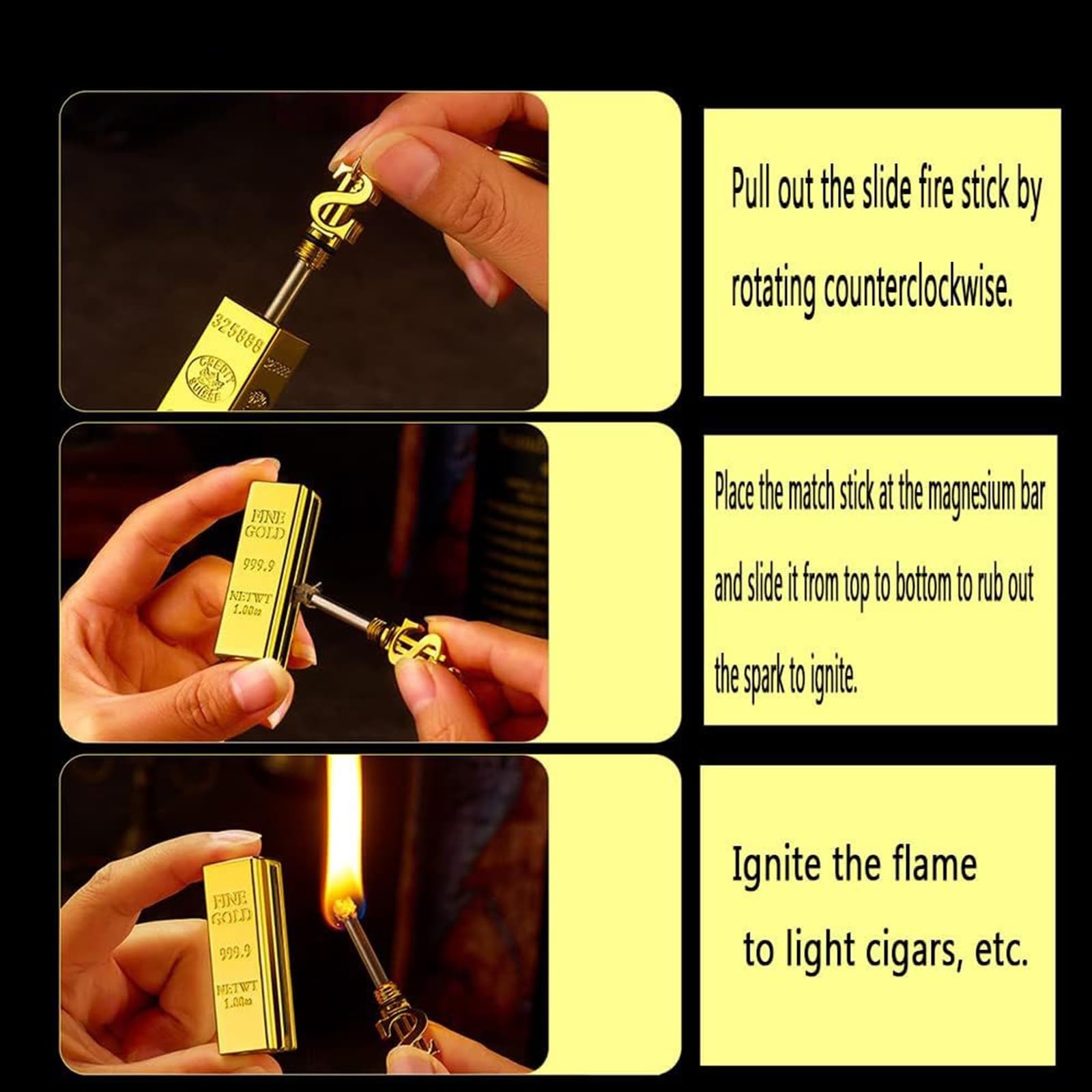 gold bar cigarette lighter Amazon.com: PSUFURV Permanent Waterproof Gold Bar Lighter, Creative  Refillable Metal Emergency Matchstick, Multi Function 10000 Times Reusable  Windproof Kerosene Survival Cigarette Lighters Gift : Sports & Outdoors