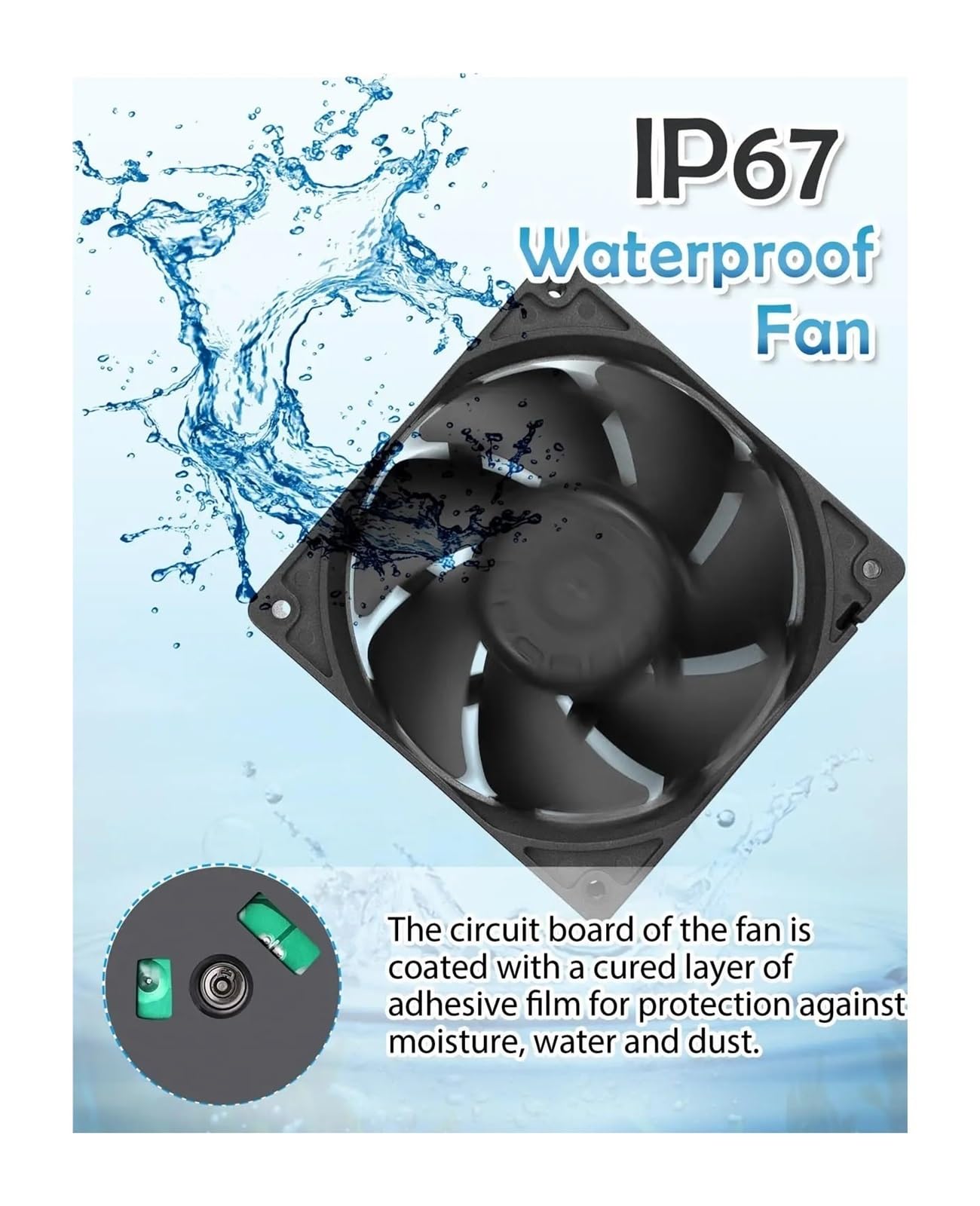 Wentylator 120 mm X 38 mm, stopień ochrony IP67, duży przepływ powietrza, podwójne łożysko kulkowe, mocny bezszczotkowy silnik prądu stałego