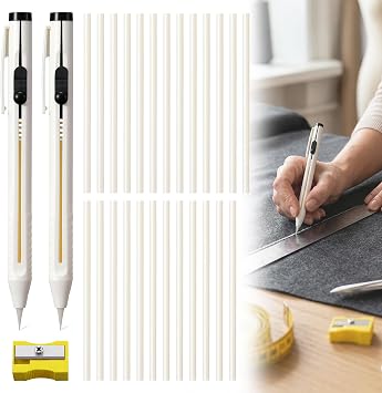 28-Pack Sewing Chalk Pen and White Refill Tailors Pencil with Shapener - Chalk Pencil Refillable Cartridge Set - Sewing Chalk for Fabric,Fabric Markers for Quilting, Tailoring and DIY Crafts