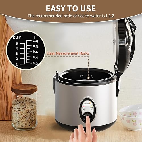 Miniatura 9 de Arrocera de acero inoxidable con vaporizador, 4 tazas sin cocer (1.0L)8 tazas cocidas, cocina eléctrica para granos y verduras, mantiene el calor