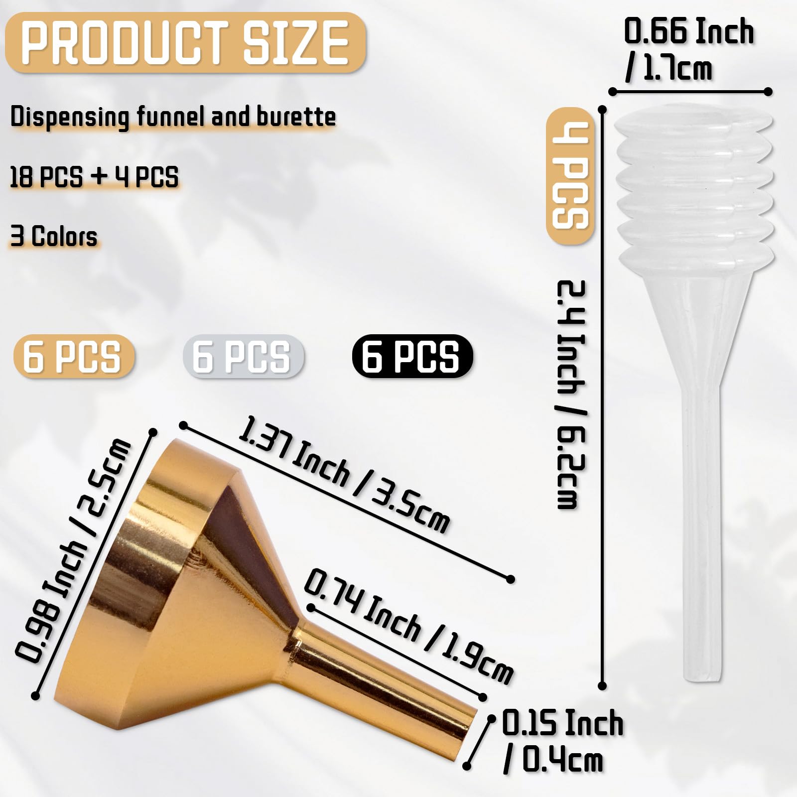 18 pcs Small Metal Funnels with 4 Pack Mini Pipette,Multi-Colour Tiny Funnels Set for Filling Small Bottles and Containers,Essential Oils, Perfume,Liquid (Multicolor Series)