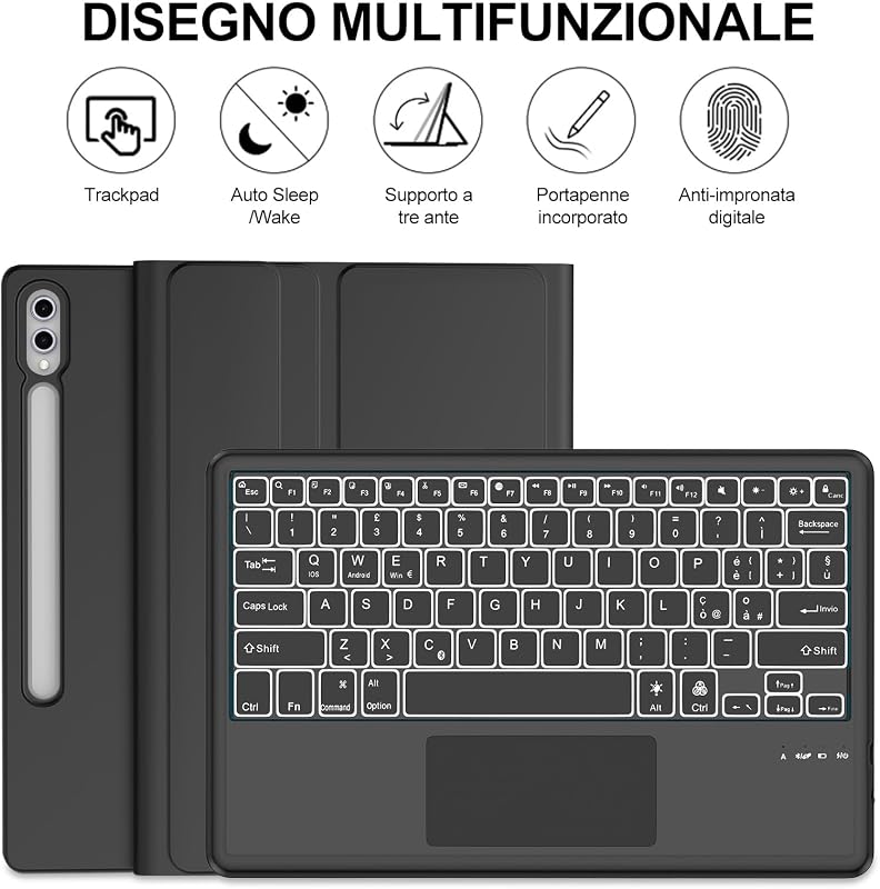 SENGBIRCH Mágneses Billentyűzetes Tok Samsung Galaxy Tab S9FE+ 12.4" Bluetooth Billentyűzettel - Fekete