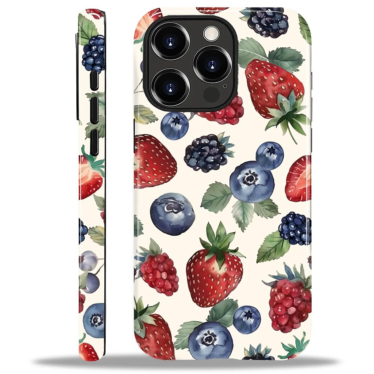 NONMY Compatible with iPhone 13 Pro Max Case,Hybrid 2-Layer Hard Shell Silicone Case - Fruit Strawberry Blueberry - Scratch Resistant Shockproof Cover