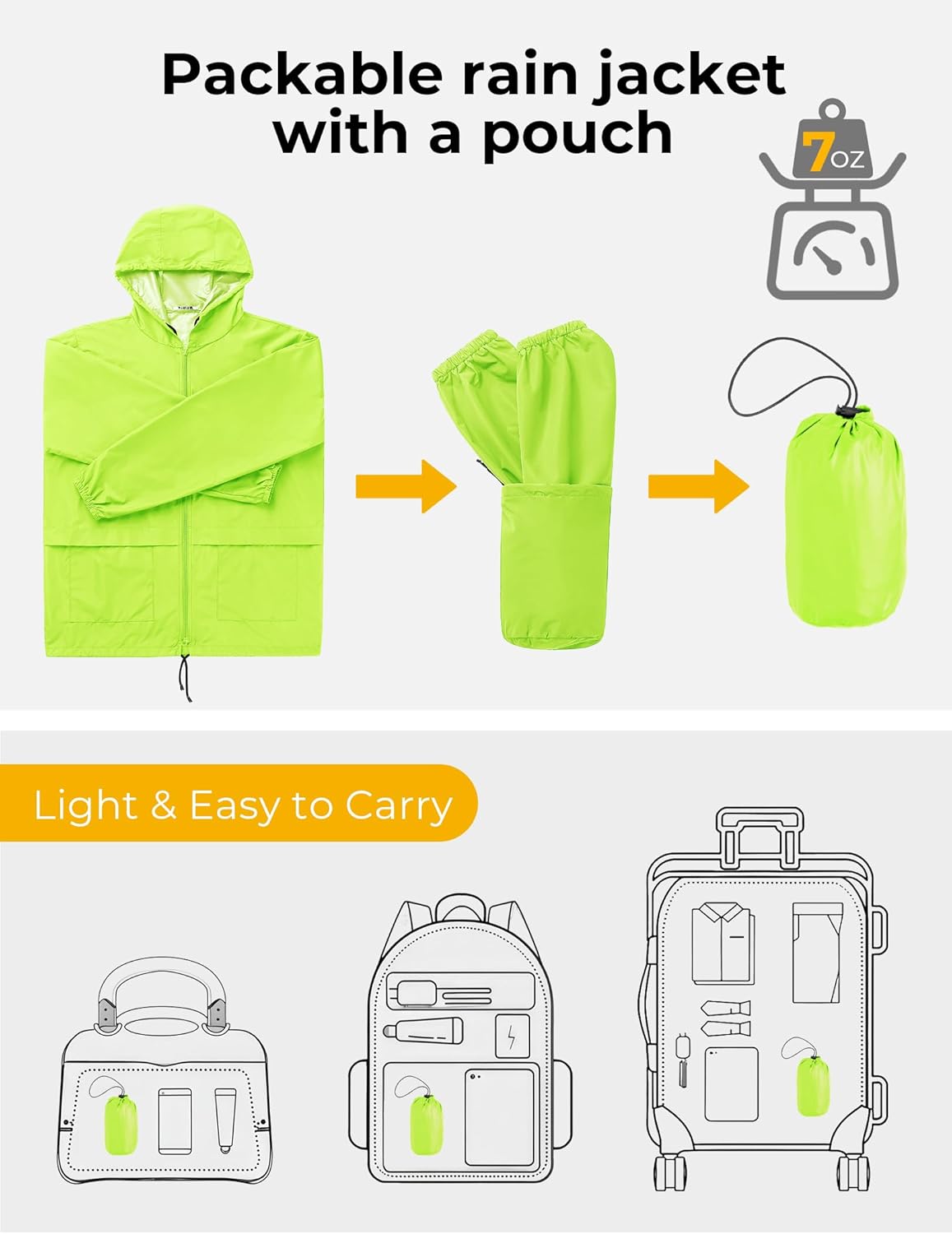 COOFANDY Mens Packable Rain Jacket Lightweight Waterproof Raincoat with Hood Outdoor Rain Gear Travel Hiking Cycling - Image 4