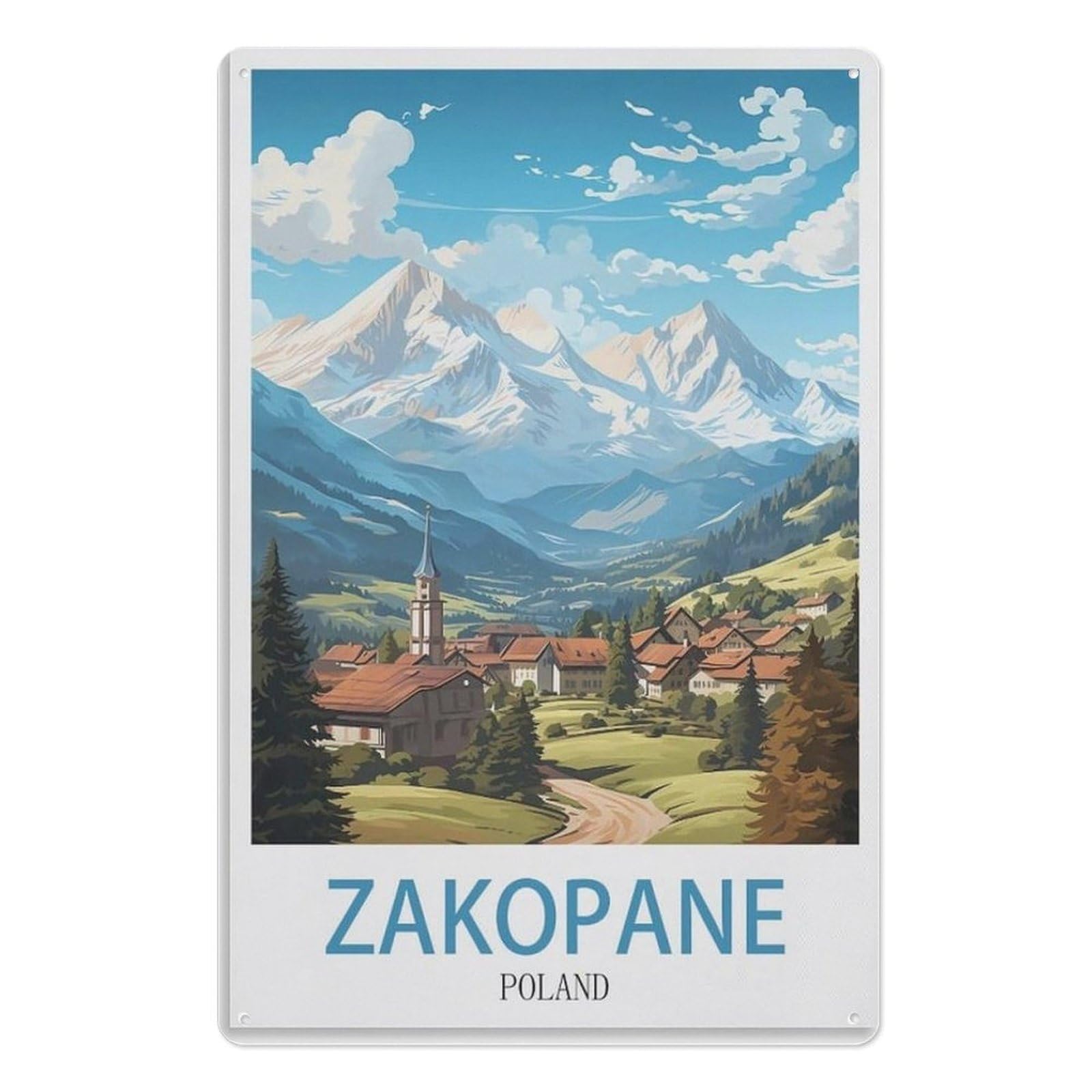 Retro Decor Metal Tin Poster Art Wall Sign Retro Vintage Style Metal Tin Sign，Zakopane Poland15x30cm（6x12 inch）AA-784