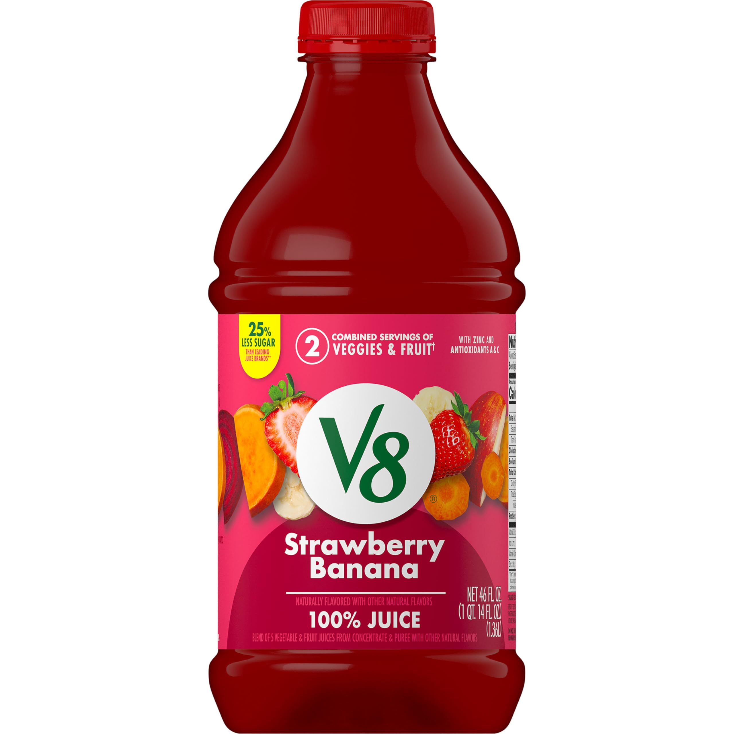 V8 Strawberry Banana 100% Fruit and Vegetable Juice, 46 fl oz Bottle (Pack of 6)