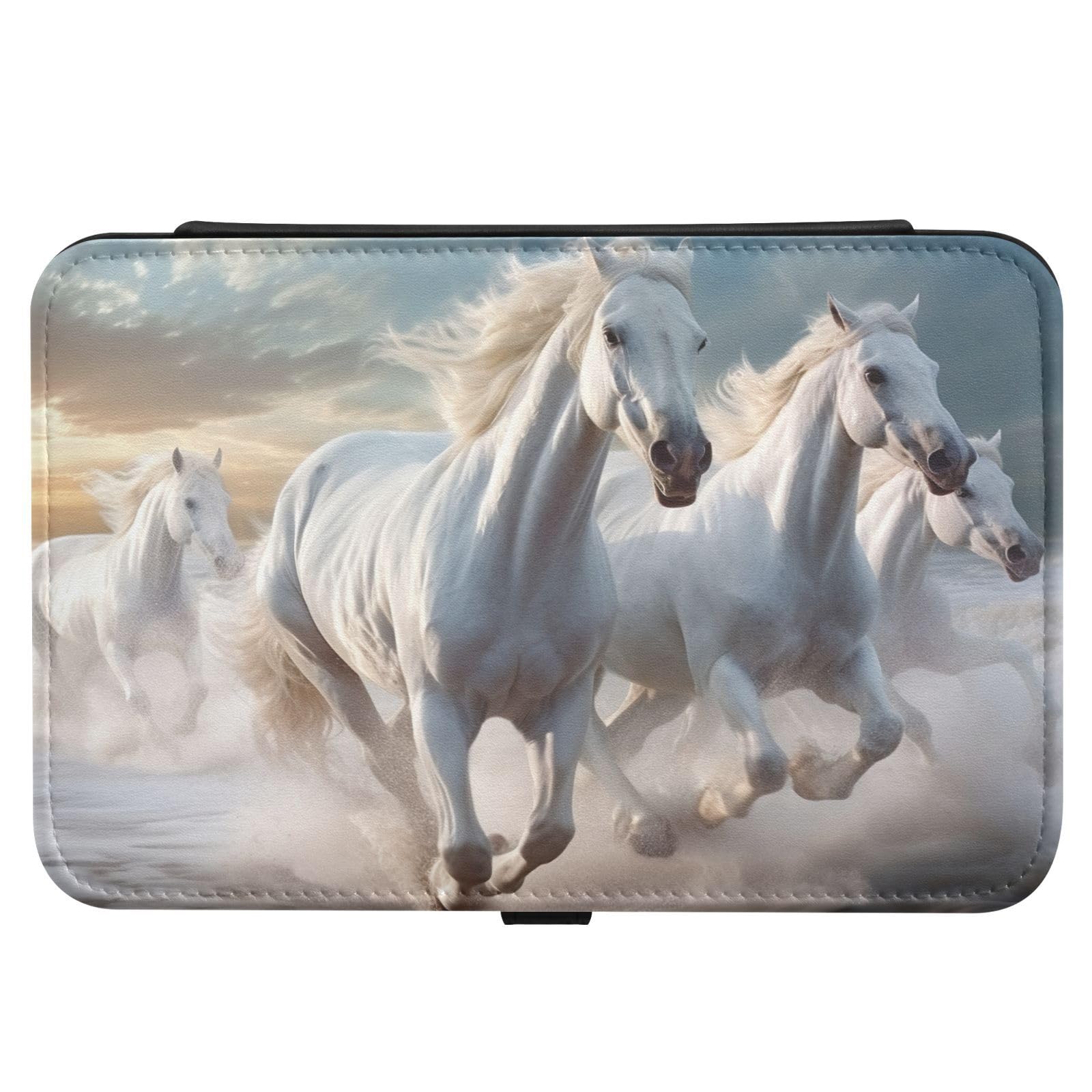Haskirky White Horses Jewelry Box Portable PU Leather Travel Jewelry Organize for Women Jewelry Storage Display Holder for Ring, Necklace, Earring