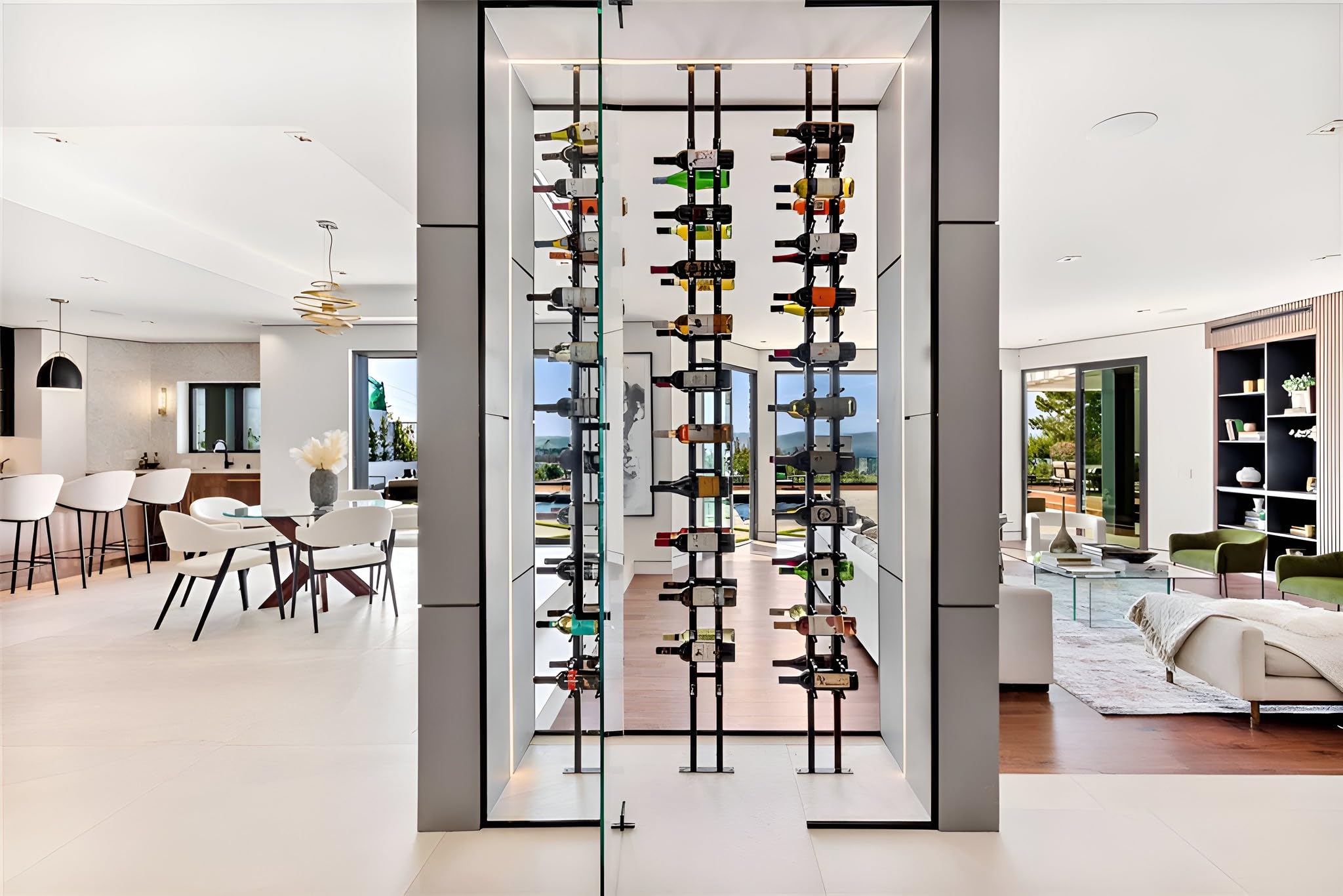 Ultra Wine Racks Floor-to-Ceiling Mount Display (2 Side, Double Deep, Black, Holds 84 Wine Bottles) - Modern Metal Wine Storage for Wine Cellars, Home Bars, Kitchens, & Dining Rooms