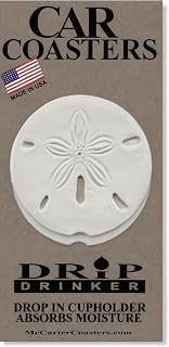 McCarter Coasters Sand Dollar Car Coasters - Absorbent Car Drink Coasters - Made in USA - Set of 4 - Off-white - Round - bisque fired clay - Dishwasher Safe