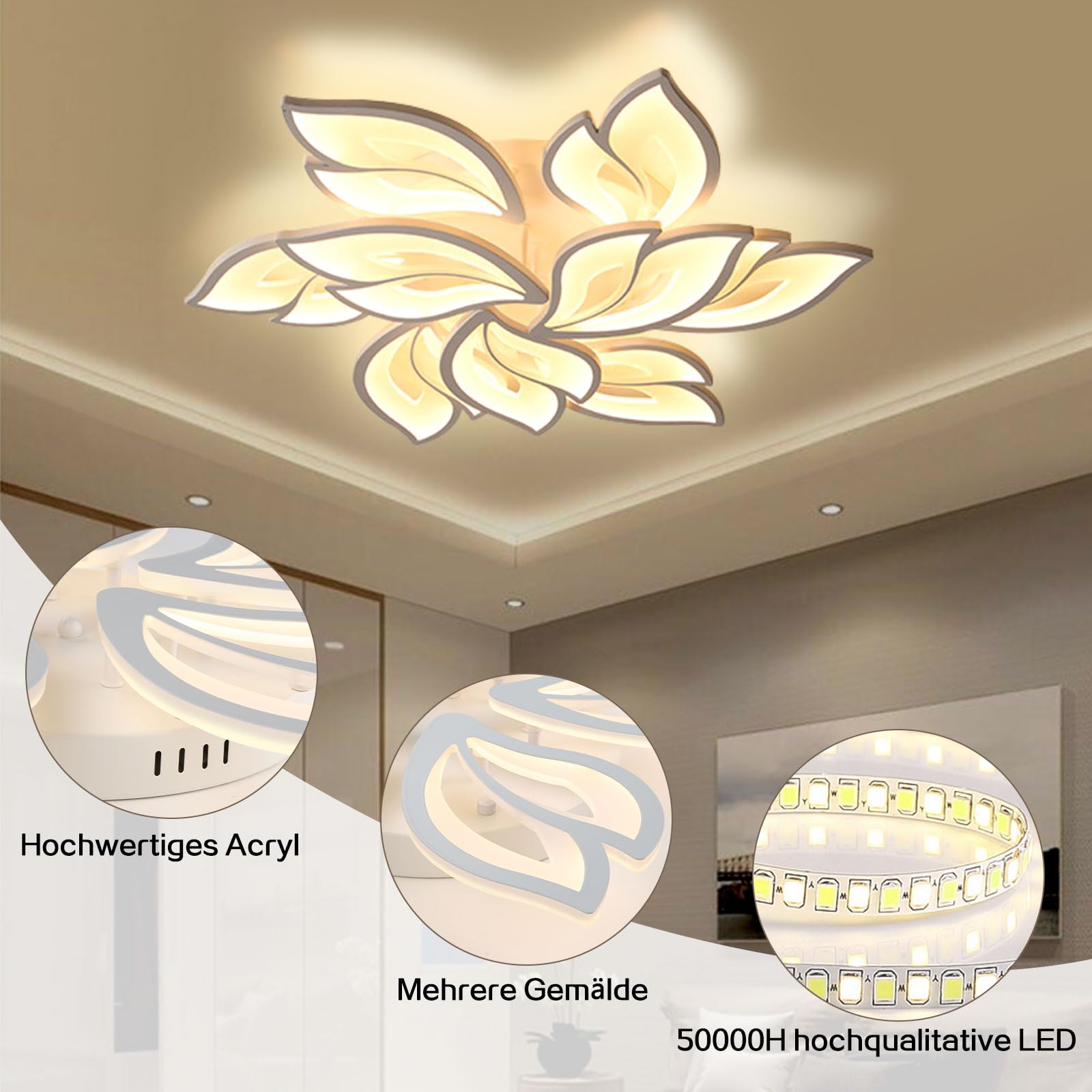 Sky angle Plafoniera LED Soffittocon ALEXA e Google Home, Lampada da Soffitto Moderna Design a Petalo Elegante per Soggiorno Camera da Letto Sala da Pranzo Bagno (Diametro 84cm)
