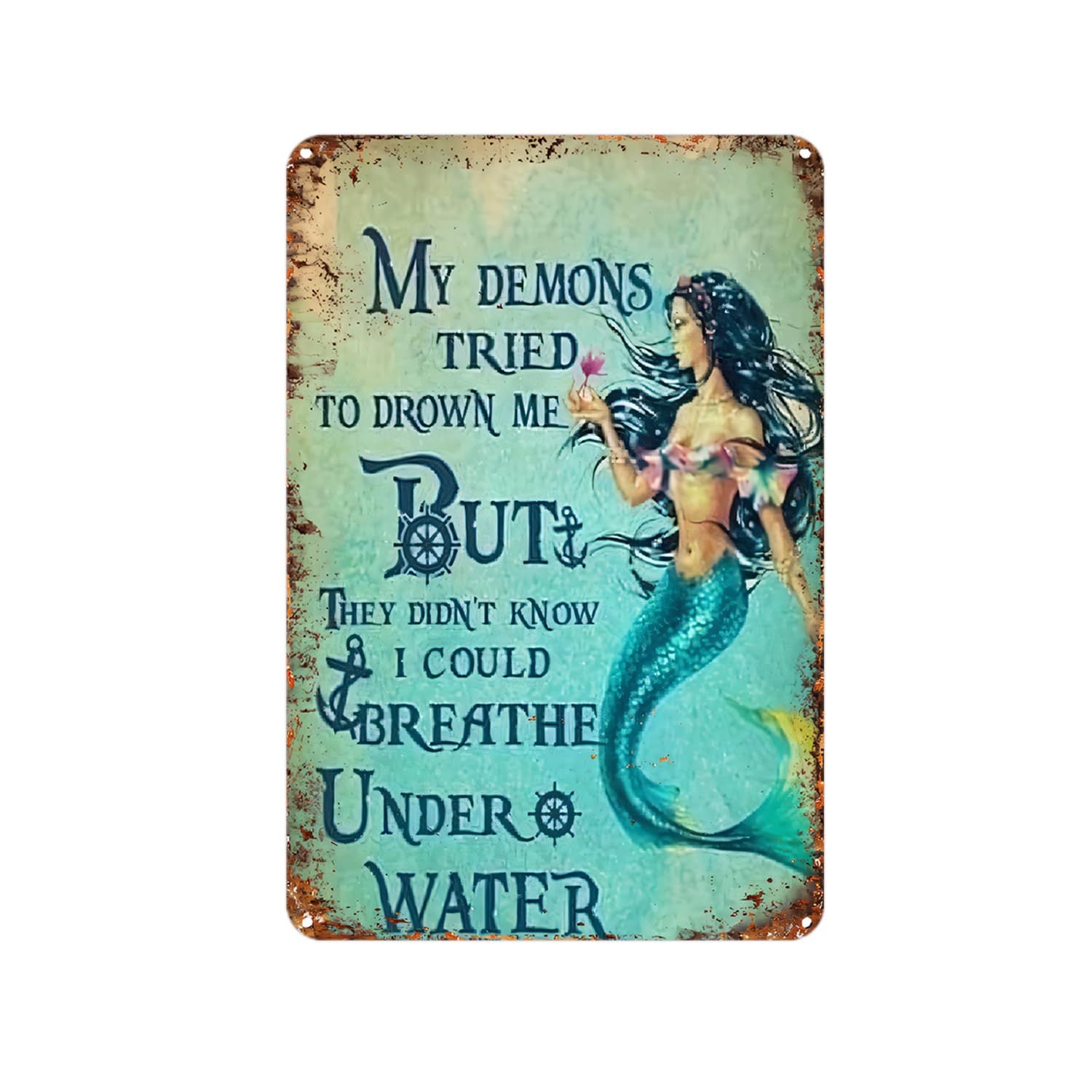 Anceky Mermaid Ocean Quote Tin Sign – VintageNautical Metal Wall Decor for Bathroom Bedroom 8x12