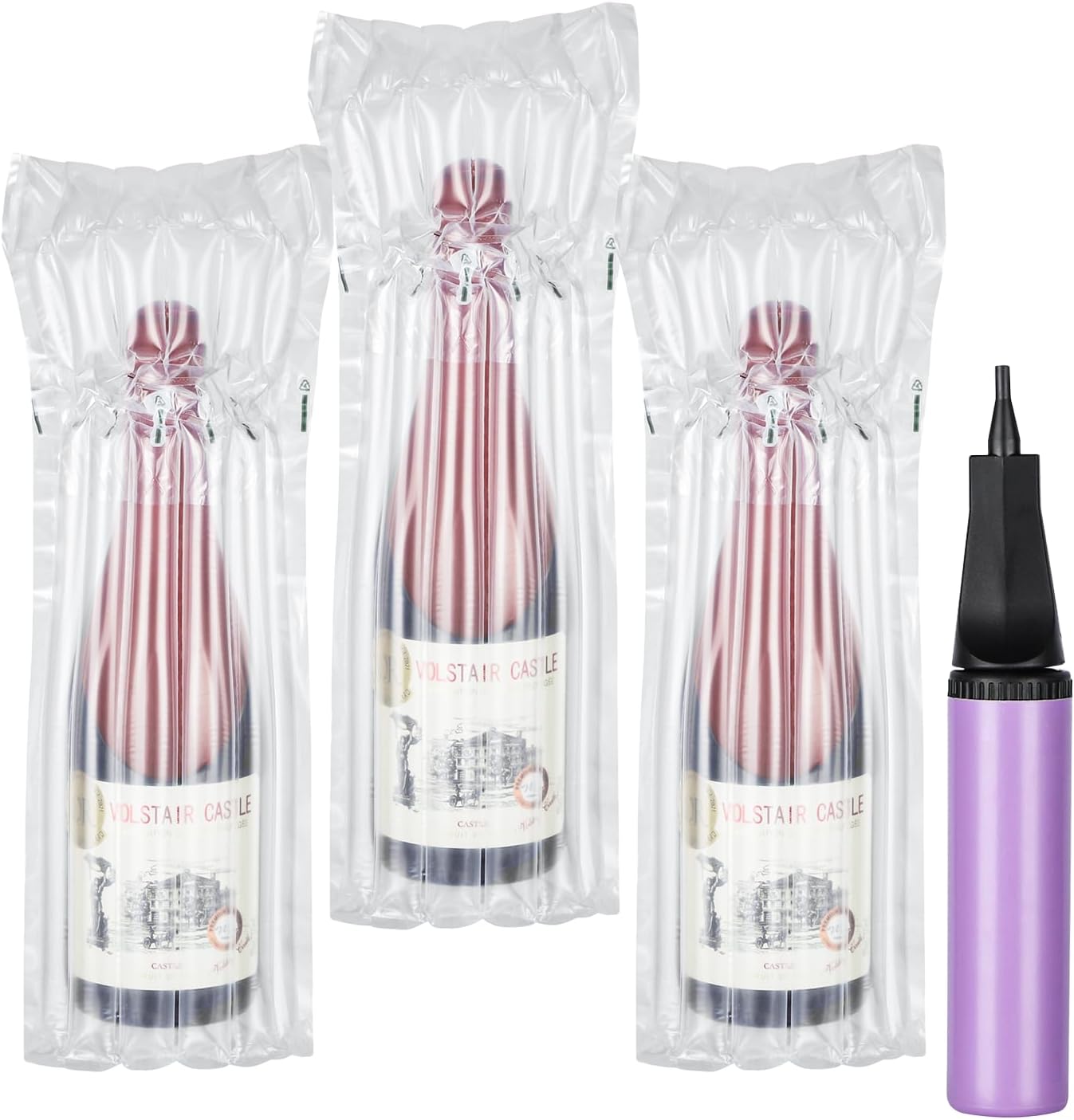 Wine Travel Protector Bags - 50 Packs, Inflatable Air Column Cushion Wrap Bubble Bag for Wine Bottles Shipping Packaging Sleeve with Pump for Airplane Suitcase Luggage - 13 x 3.5 Inch