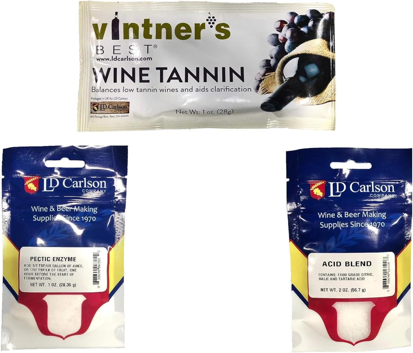 Wine Tannin 1 oz (X2), Pectic Enzyme 1 oz (X2), Acid Blend