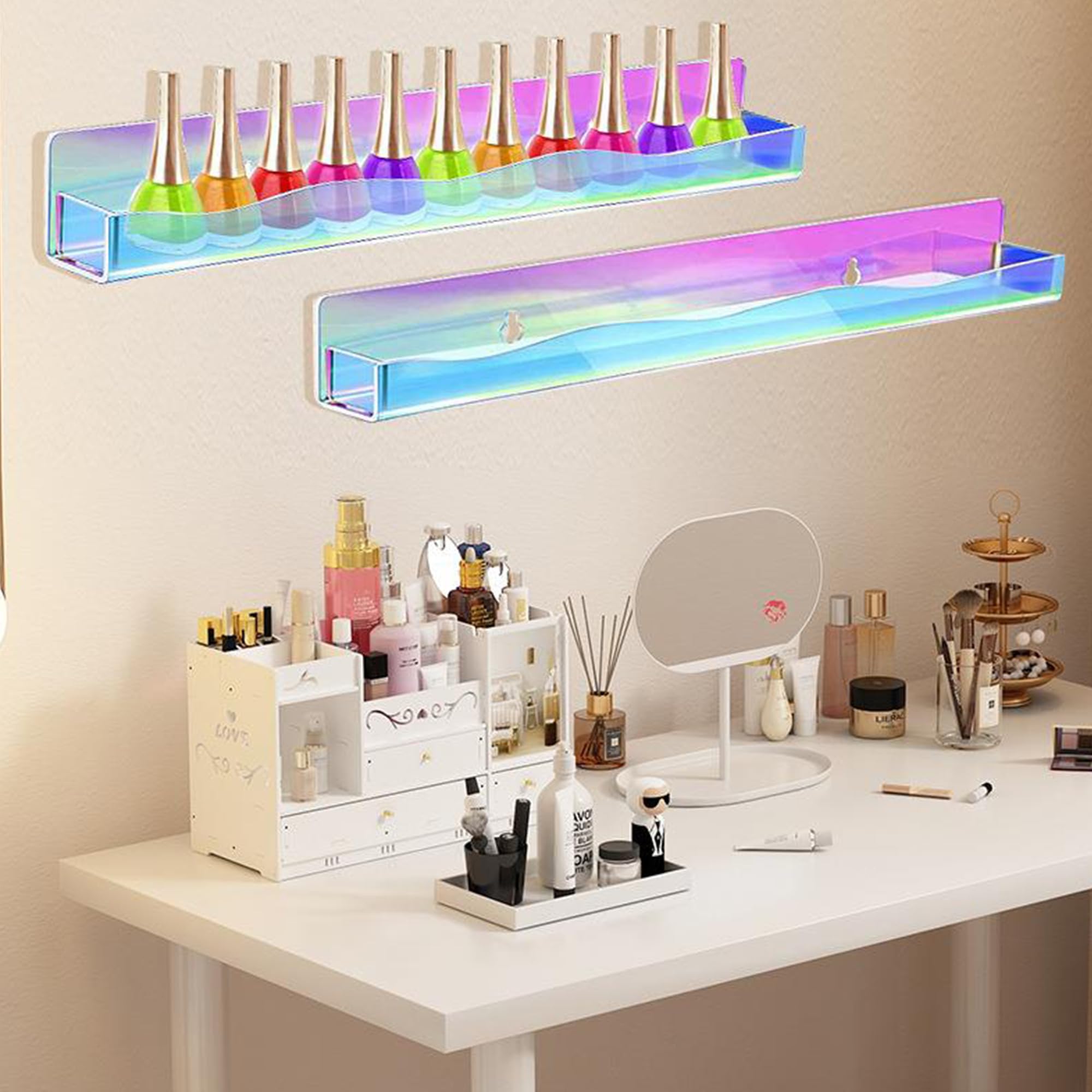 6 Stück Acryl Nagellackregal Wandregal, Bunt Nagellack Organizer Wand, Nagellack Aufbewahrung Wand Wandregal mit Abnehmbaren Anti Rutschenden