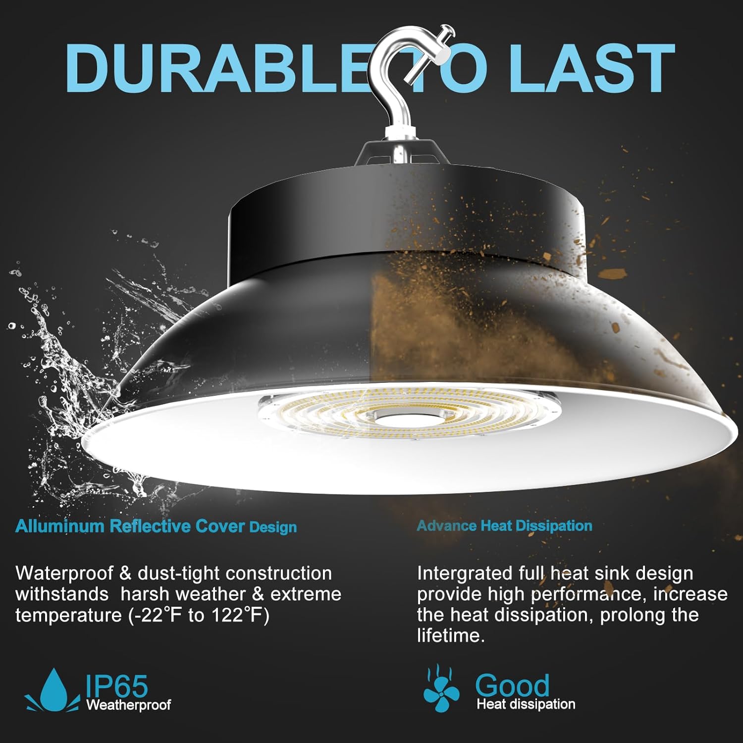 High-end 300W High Bay LED Shop Lights with 120° Reflector 45000lm 5000K UFO LED High Bay Light AC100-277V LED High Bay Lights with Plug and Play-4Pack