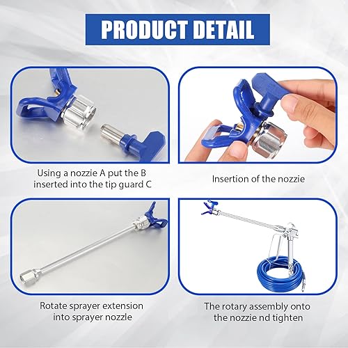 Miniatura 4 de LEIFIDE Kit de manguera de pistola pulverizadora sin aire de 9 piezas, tubo de fibra de alta presión de 50 pies, 3600 psi, con barra de extensión