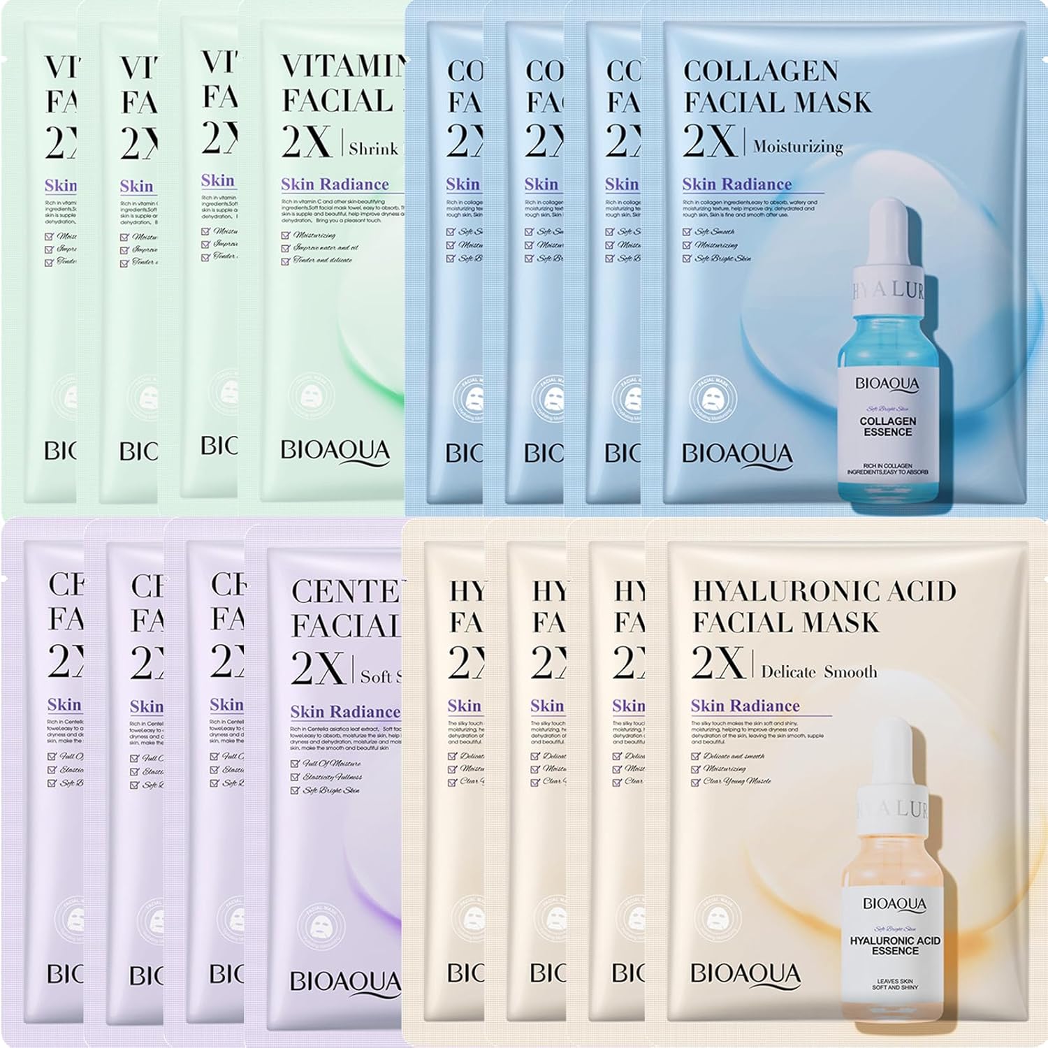 16 Pcs Sheet Face Masks Skincare Set,Hydrate,Moisturize,Soothe,Anti-Aging Face Mask,Hypoallergenic Suitable for All Skin Types Sheet Mask