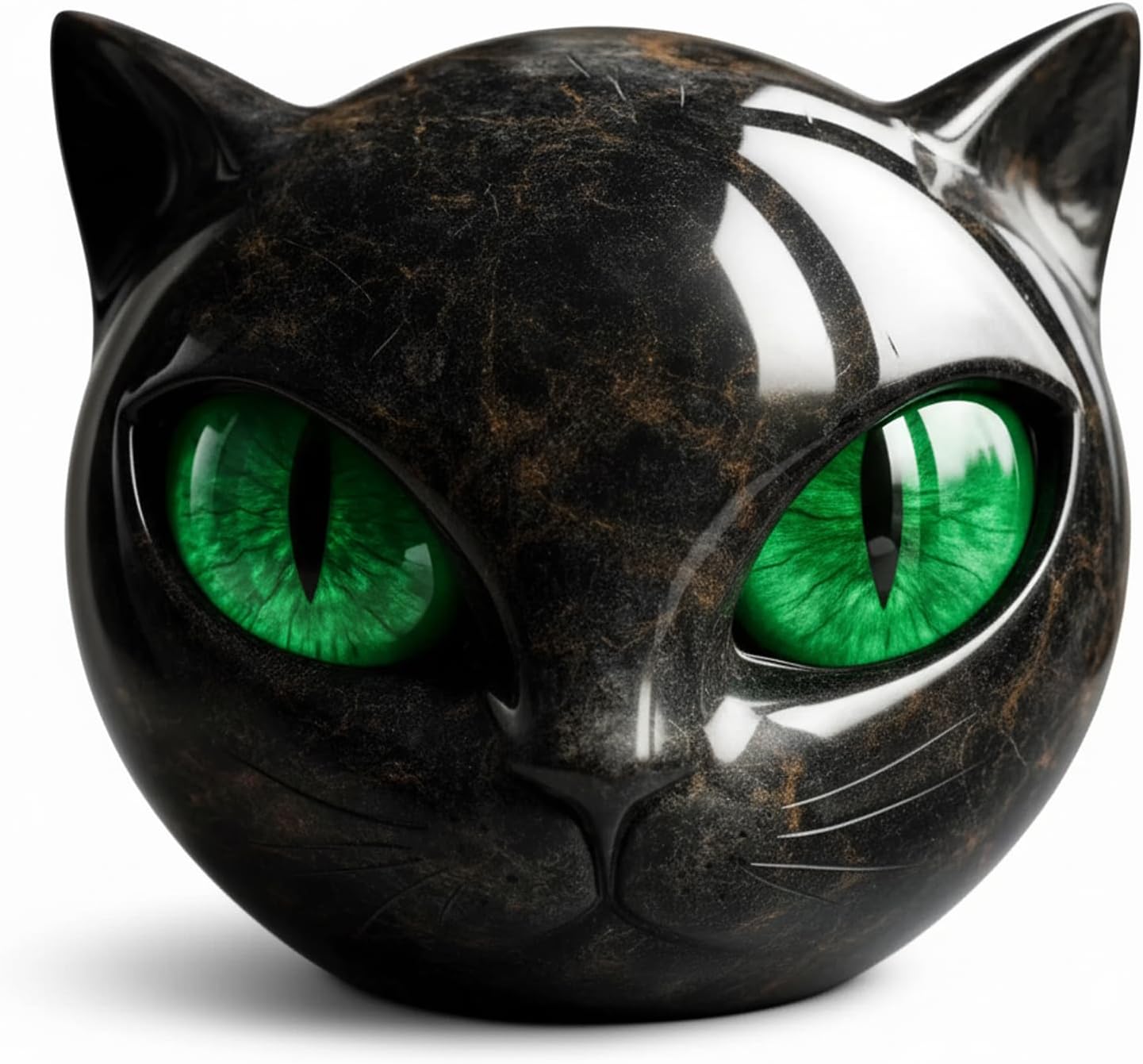 ZeBQrphio Luxury Black Cat Ornament, Handcrafted Black Cat Sculpture marble texture with Green Eyes， mysterious and elegant home decor and gift artworks, cat ornaments for cat lovers