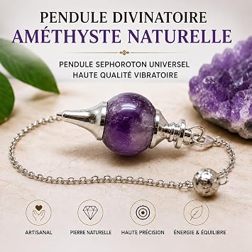 Amethyst Pendulum | Universal Waterdrop Radiesthesia Divinatory Crystal Pendulum with High Vibrational Quality | 4cm Amethyst Dowsing Pendulum | 17cm Chain Included