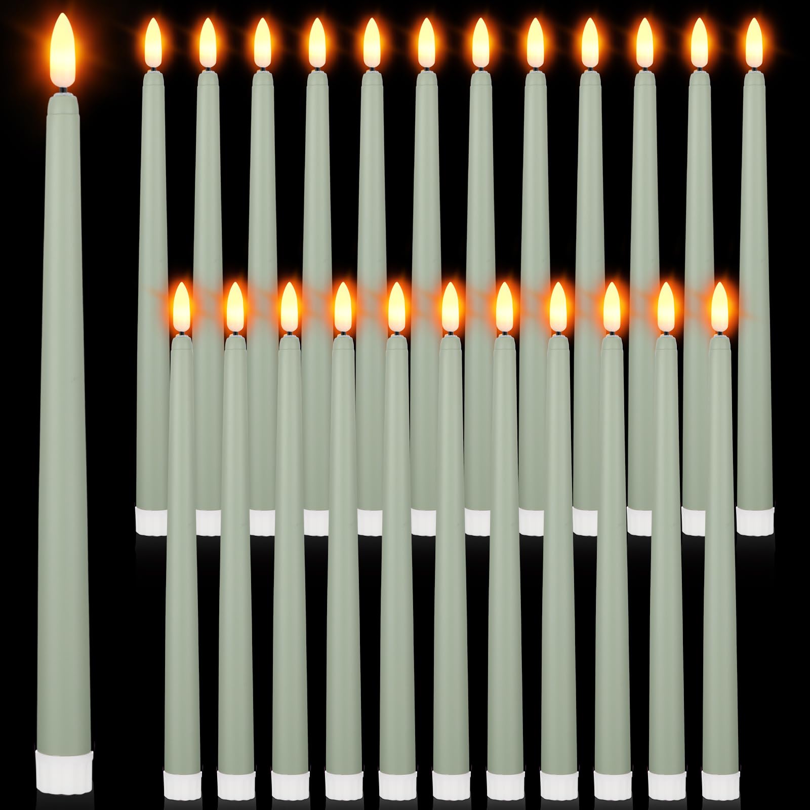 Macarrie 24 Packs Flameless Taper Candles Battery Operated Fake 11 Inch Long Candle Light LED Flameless Candlesticks Flickering Tapered for Wedding, Halloween, Christmas(Light Green)