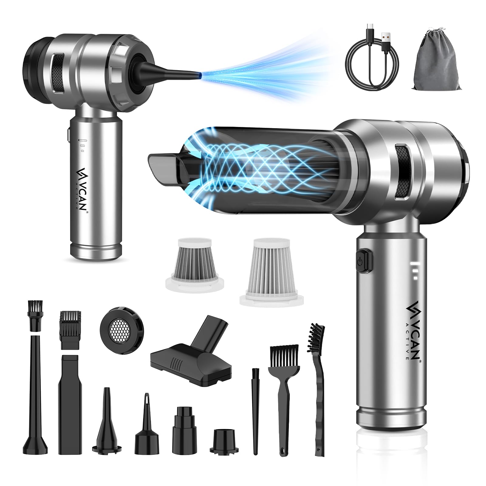 Car Vacuum Cleaner High Power,18000PA,40 Mins Runtime, Mini Vacuum Cleaner 4 In 1 Compressed Air Duster & Air Blower & Pump Hand Held Vacuum Cordless With Brushless Motor For Car, Home, Office