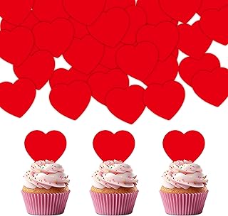 40Pcs Edible Heart Cupcake Toppers Wafer Paper Valentine's Day Cake Decorations for Wedding Engagement Bridal Shower Birthday Party Cake Decorations Supplies Red