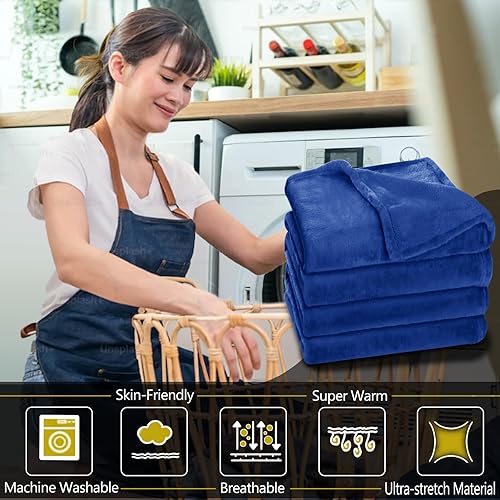 Miniatura 6 de POPTEX Manta de vellón tamaño Queen  Manta de seda suave y antiestática de 13.53 ozm, cálida y acogedora manta de microfibra suave y antiestática,