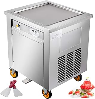 VEVOR Commercial Rolled Ice Cream Machine, 1350W Stir-Fried Yogurt Cream Maker, Ice Cream Roll Machine w/ 19.7-Inch Square Pan, 2 Defrost Methods (Button & Pedal), Perfect for Bars Cafes Dessert Shops