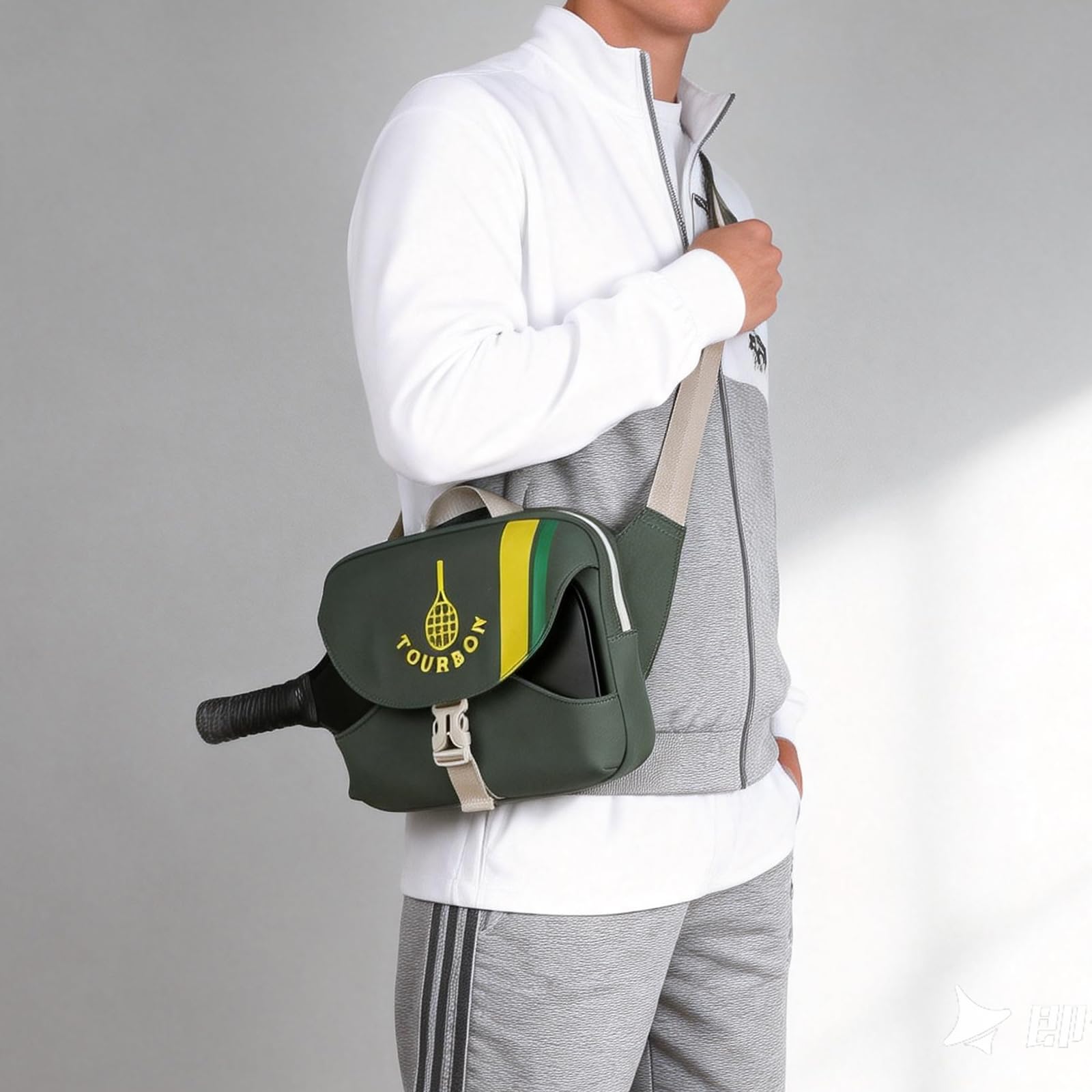 Tourbon Sac de pickleball en nylon imperméable avec porte-pagaie de pickleball et poches zippées