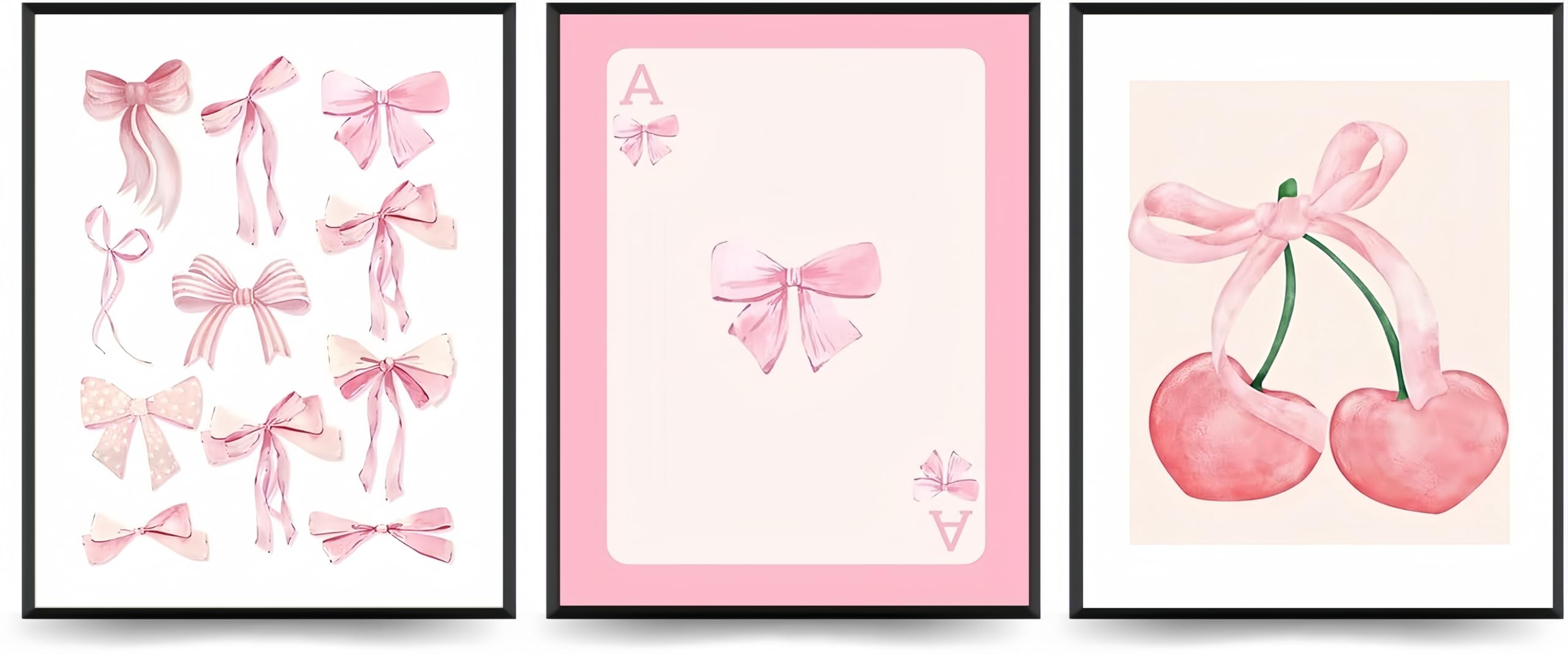 Linilioart Pink/Light Trendy Bow Ties Posters 3Psc Watercolor Bow Prints Painting Funky Coquette Preppy Aesthetic Wall Decor, Unframed (21X30cm)