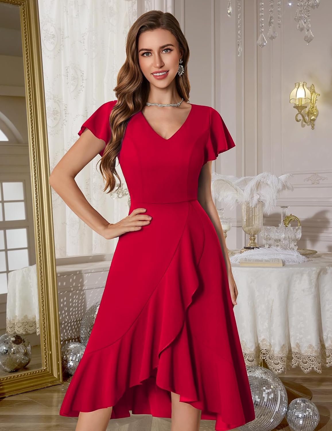 DRESSTELLS Women's Cocktail Dresses 2026, Formal Wedding Guest Prom Party Evening Church Hi Low Dress - Image 3