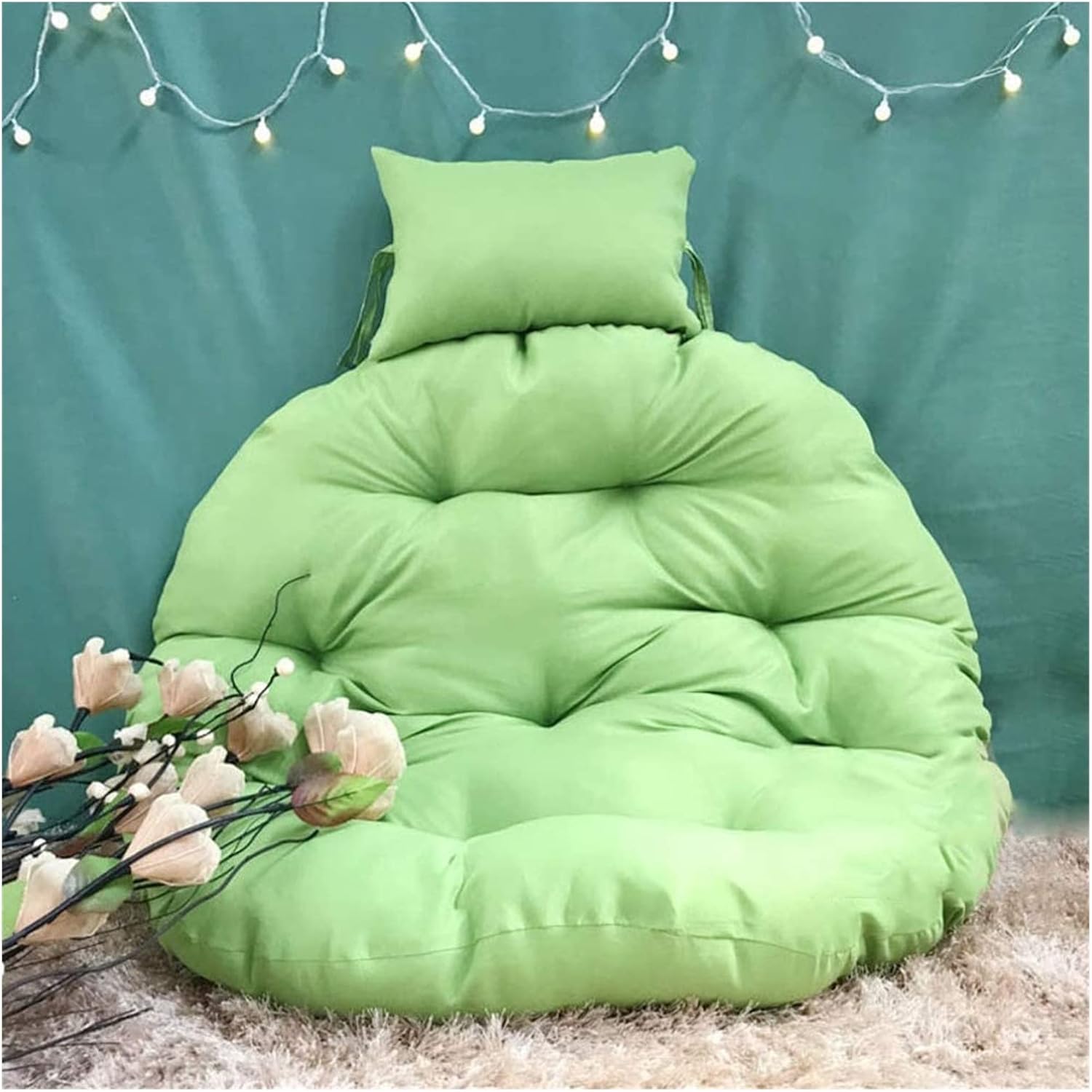 Erddcbb Hanging Egg Hammock Seat Cushions,Swing Chair Cushion with Pillow Thick Round Outdoor Removable Washable-Green D105cm(41inch)