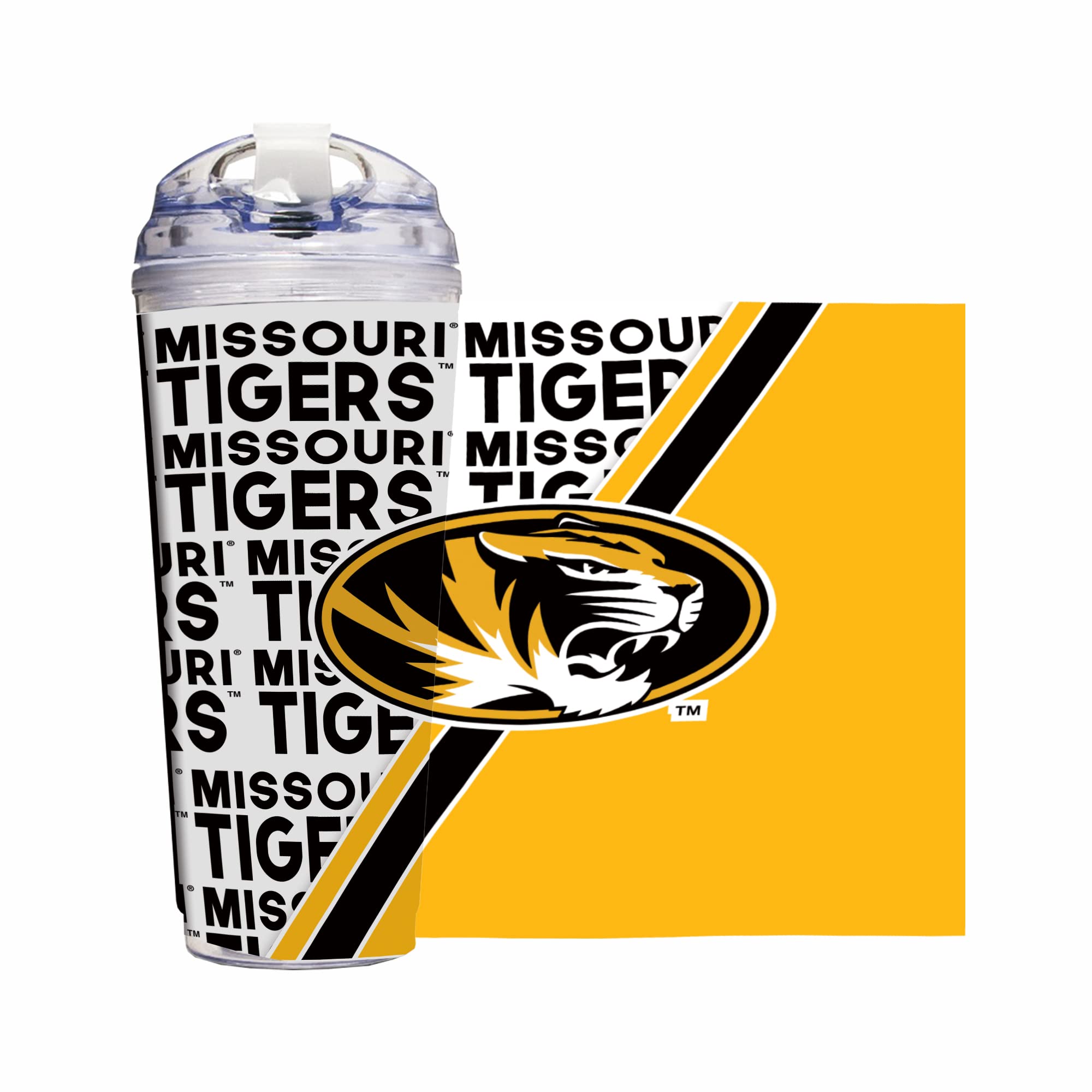 Gobelet Missouri Tigers grand format 710 ml acrylique réutilisable avec paille