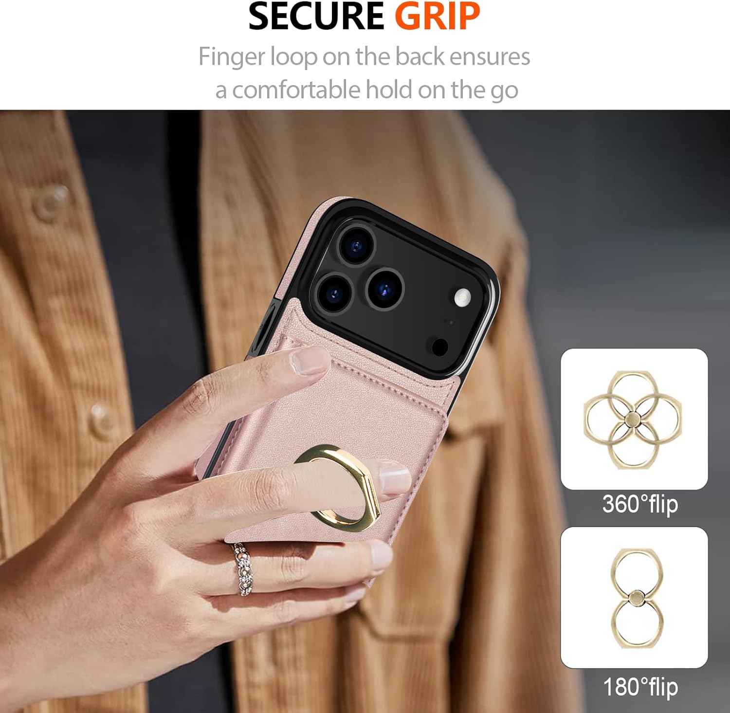 LOHASIC for iPhone 17 Pro Max Case Wallet with Card Holder, 360° Rotation Ring, RFID Blocking, 5 Card Slots, PU Leather 6.9" Cover for Apple 17 Pro Max Men Women, Rose Gold - Image 5