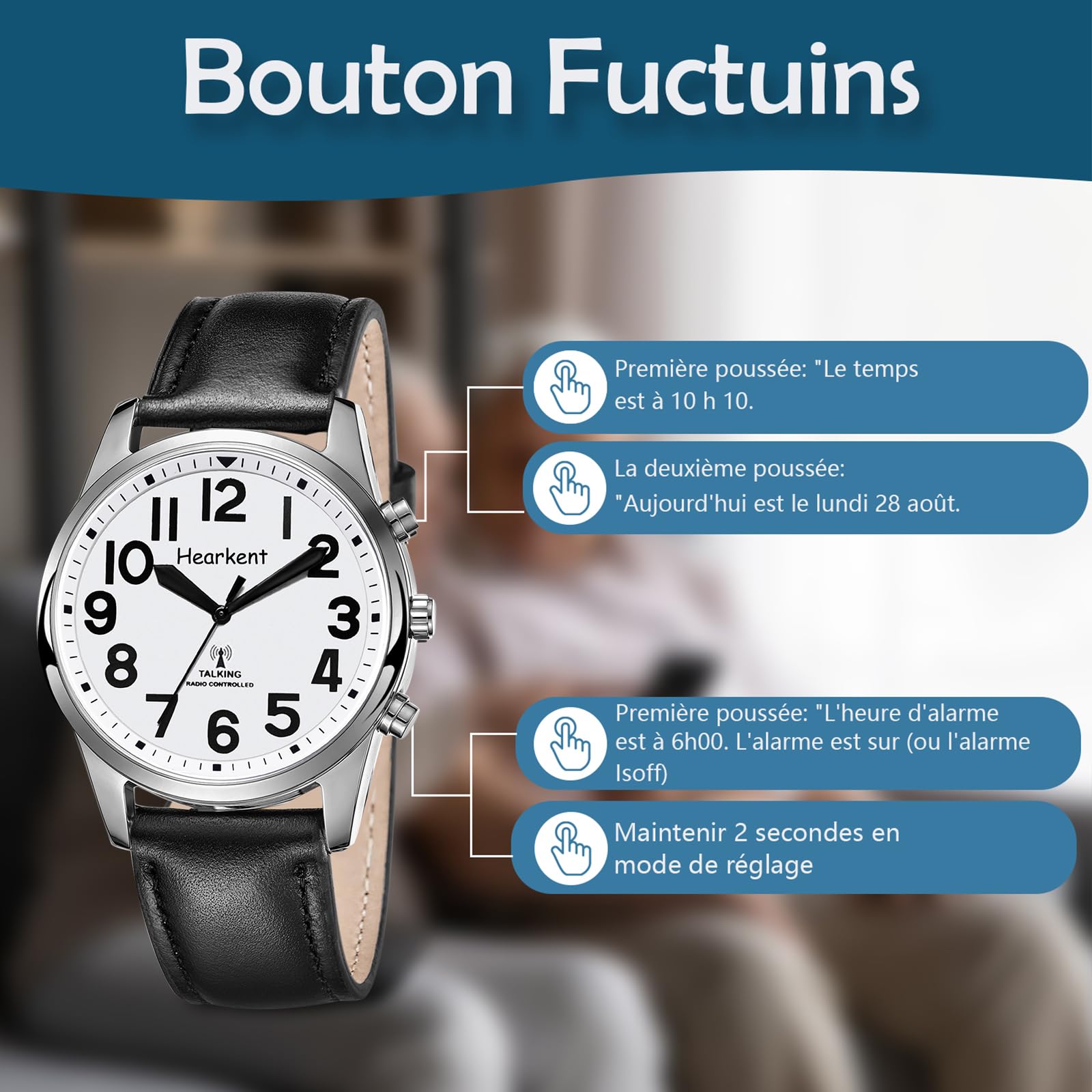 Hearkent Orologio parlante con numeri jumbo, orologio da polso semplice moda, auto-configurazione rilegatura, persone anziane, persone con disabilità visive, facile da leggere, cronometraggio accurato
