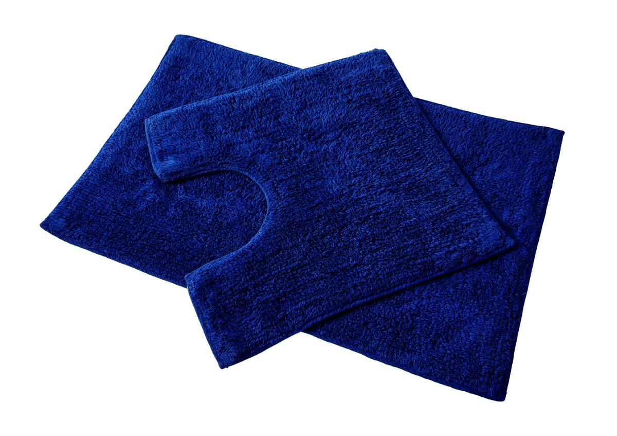 Blue Canyon Sapphire Blue Premier Bath Mat And Pedestal Cotton Mat Set Set