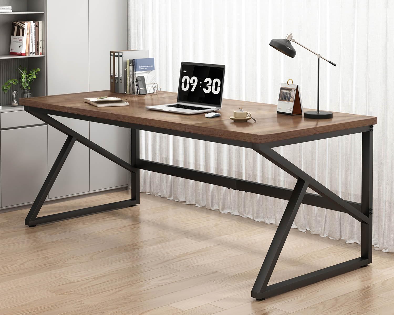 HSH Schreibtisch 180 cm Langer Computertisch Tisch Großer Homeoffice PC Tish Für 2 Personen Industriell Holz und Metall Executive Arbeit Schreib Studien Gaming Tisch Schreibtische Rustikale Eiche
