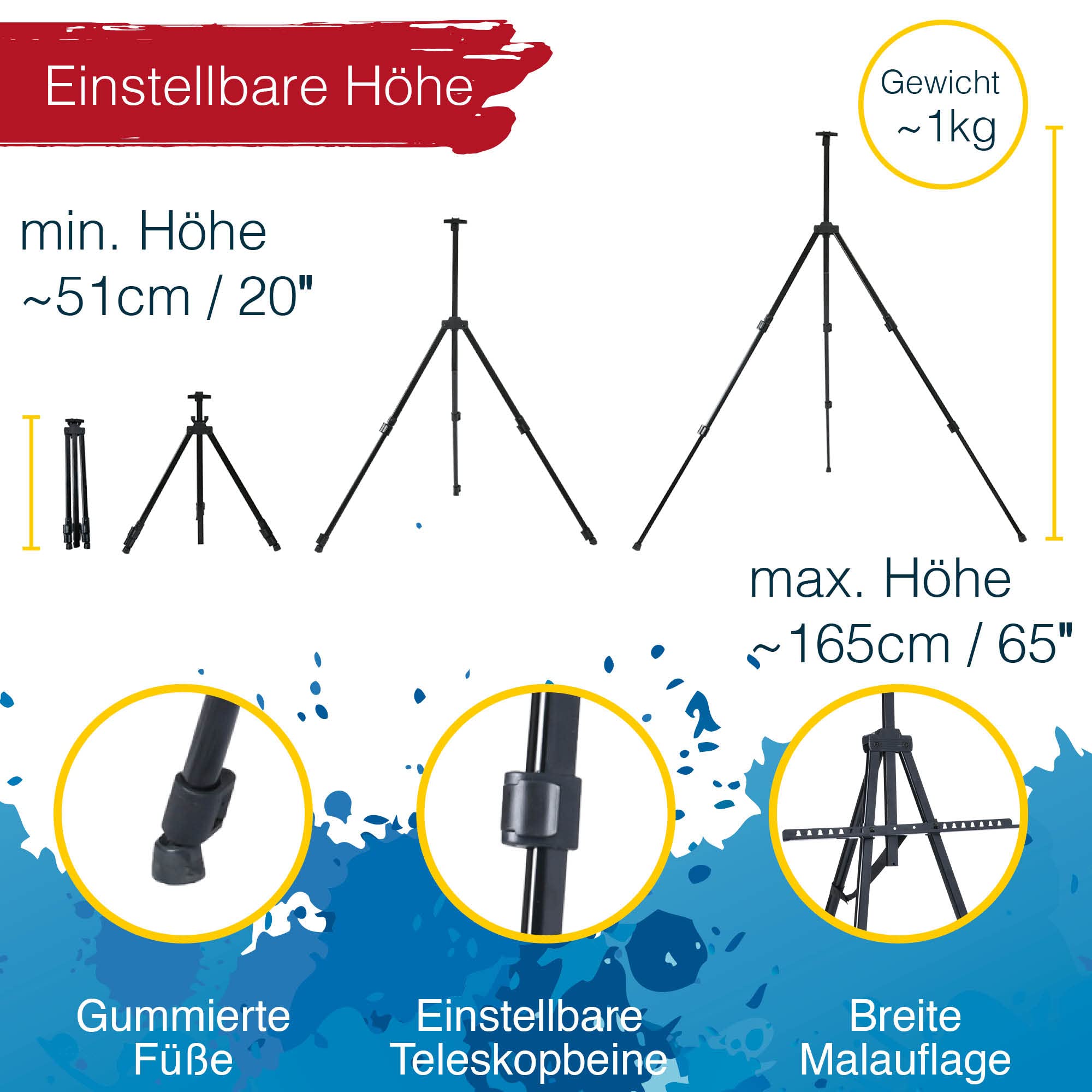 Artina 122tlg XXL Malset mit Staffelei Künstler Set Acryl und Zeichenset | Buntstifte Leinwand Pinselset Wasserfarben Pastellkreide Großes Kreativ für alle Altersklassen Malkoffer Kinder Michelangelo