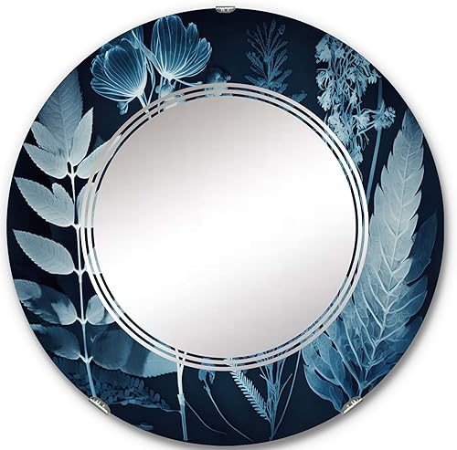 Miniatura 6 de DesignQ Espejo de tocador retro con flores silvestres en tonos azules IX, espejo de baño, espejos de pared para sala de estar, dormitorio, espejo