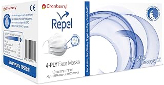 Cranberry USA R2960SI Repel 4-Ply Ear Loop Face Mask, Silver/Pearl (Pack of 50)