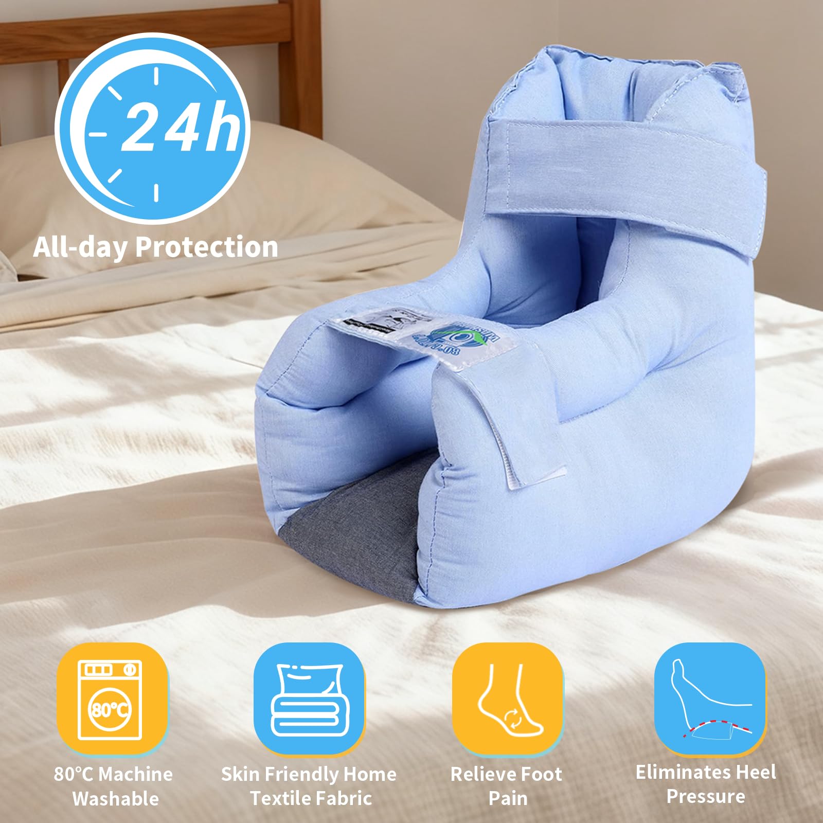 EZ Assistive Protezione per tallone per piaghe da decubito, cuscino per piaghe da decubito, con 2 cinghie per il recupero del dolore al tallone, lavabile e riutilizzabile, confezione da 1 pezzo (blu