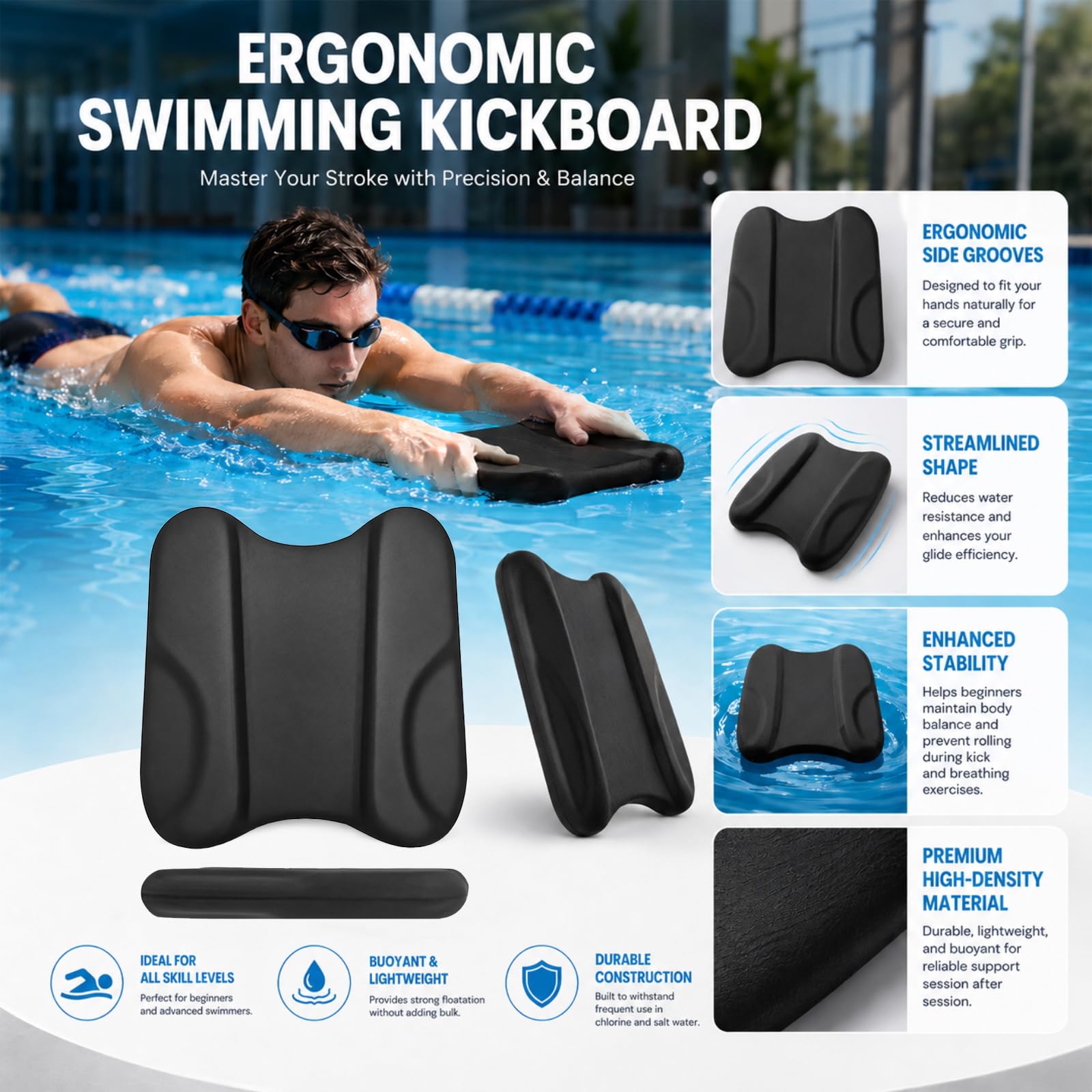Pull-Kick Schwimmbrett, 2-in-1 Pullbuoy & Schwimmbrett, Schwimmhilfe zur Optimierung von Technik und Wasserlage, Trainingsbrett für Kinder & Erwachsene, für Schwimmtraining Sportvereine, Schulen