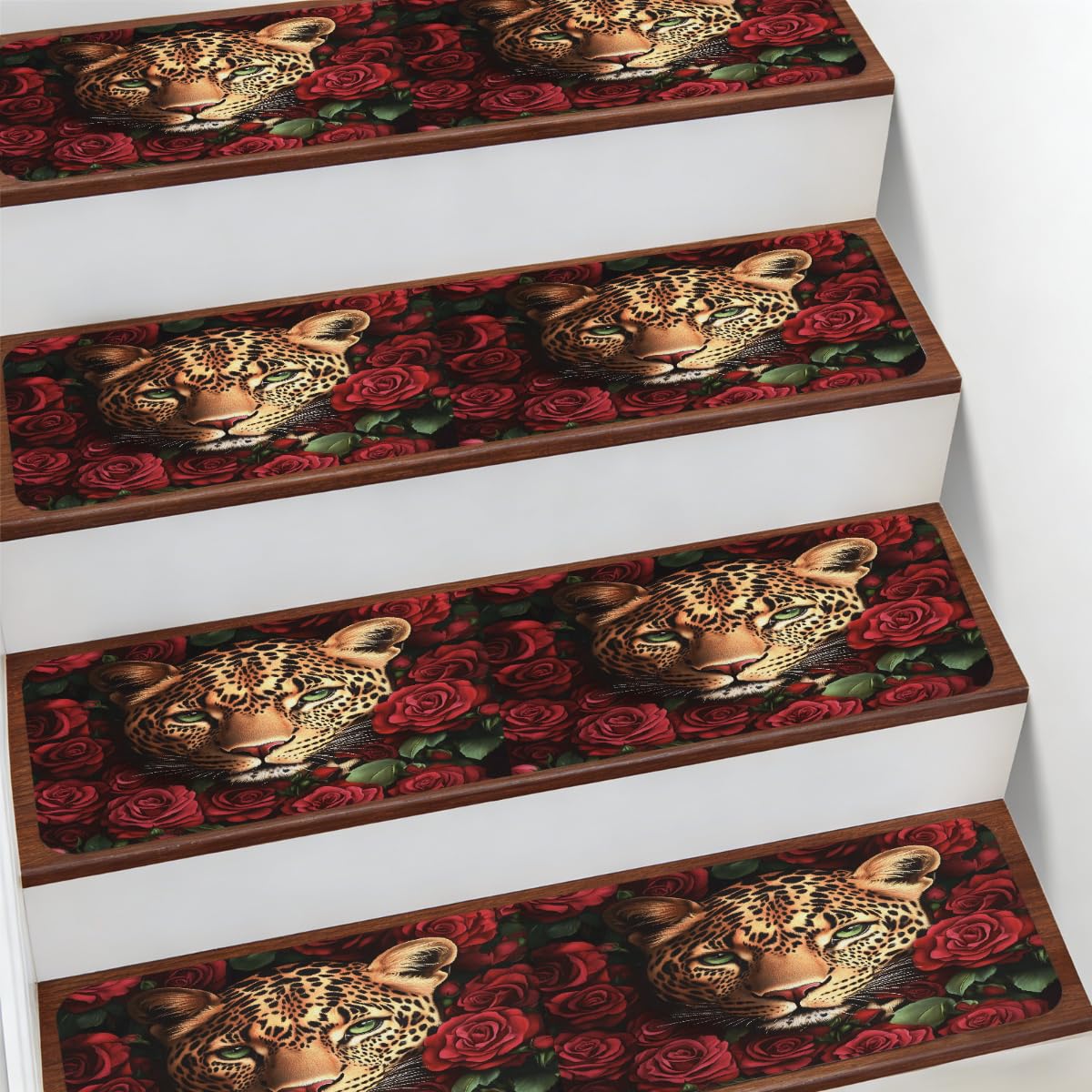 Evita caídas en escaleras con alfombra peldaños Mexpekil rosas y leopardo
