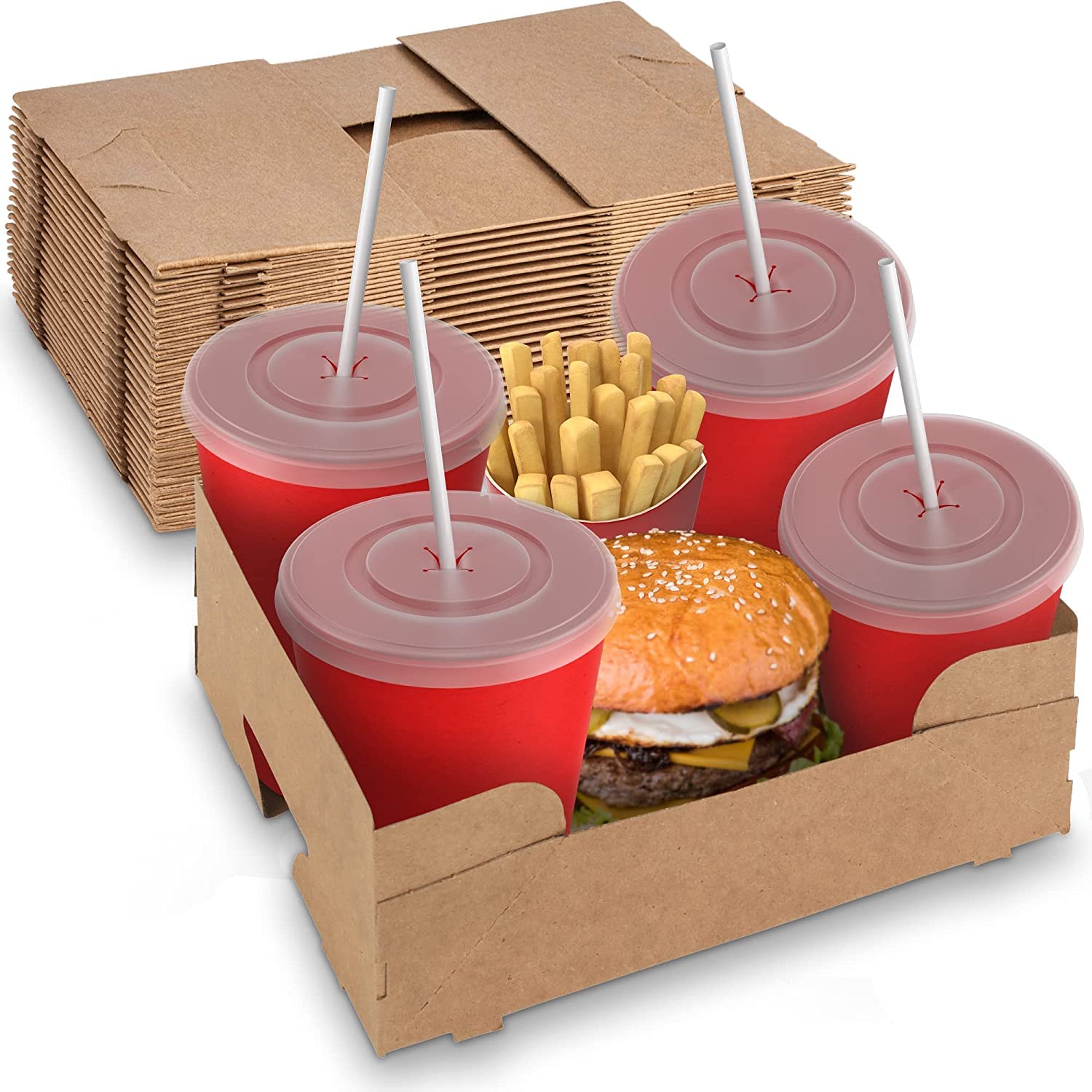 MT Products 4 Corner Pop-up Paper Food Tray - Pack of 25 J Type Movie Night Snack Holder - Kids Movie Theater Party Trays - Made in the USA