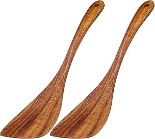 2 stycken spatel, 31 x 7 cm akaciaträ spatel, non-stick träkokningssked, träspatel med ådring Långt handtag, kökstillbehör, för non-stick köksredskap