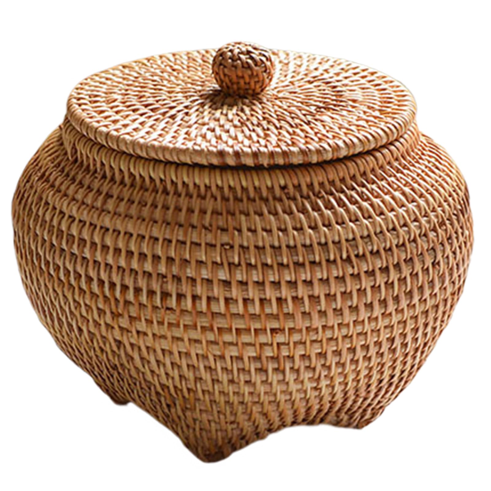 Boîte de rangement en rotin avec couvercle panier rond tressé bureau cuisine