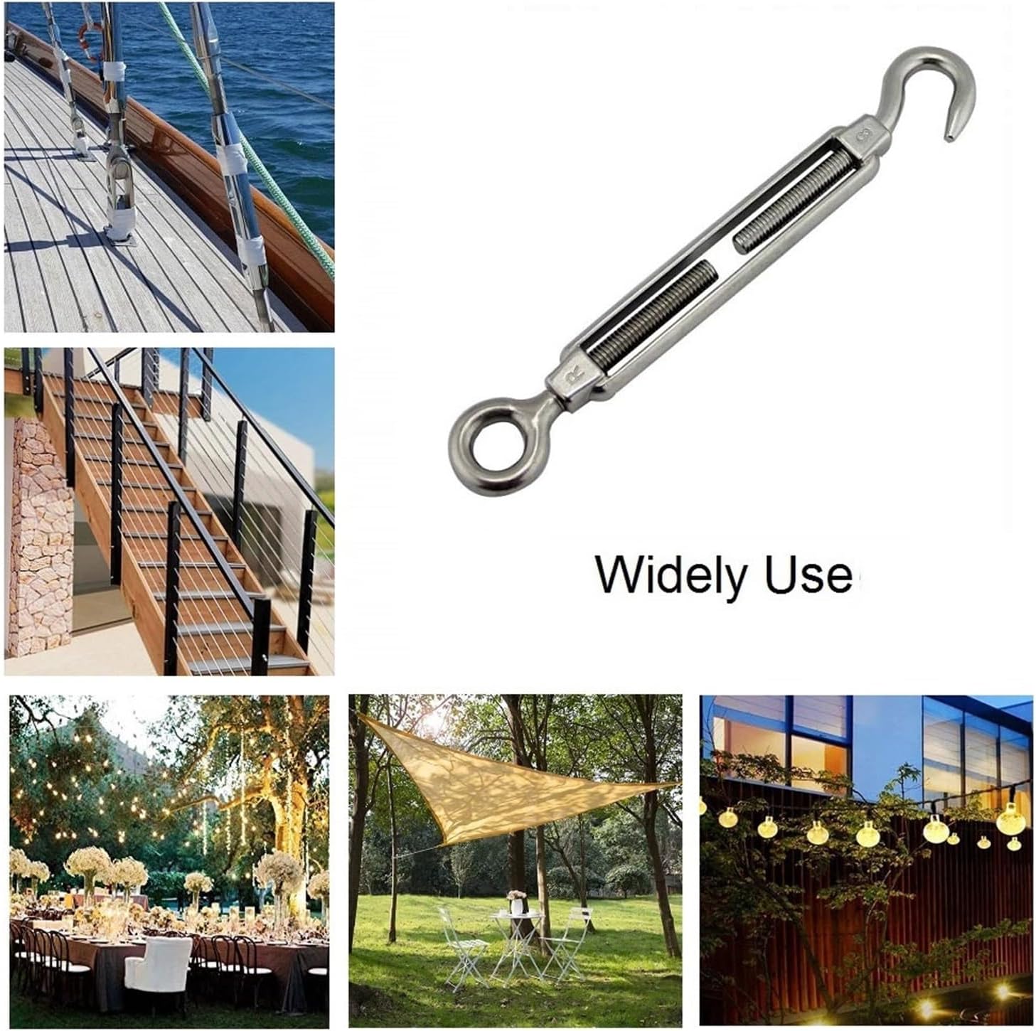 Stainless Steel 304 Turnbuckle Adjustment Hook Eye Screw Wire Rope Tensioning Tightener Tight Cable Screw Connector