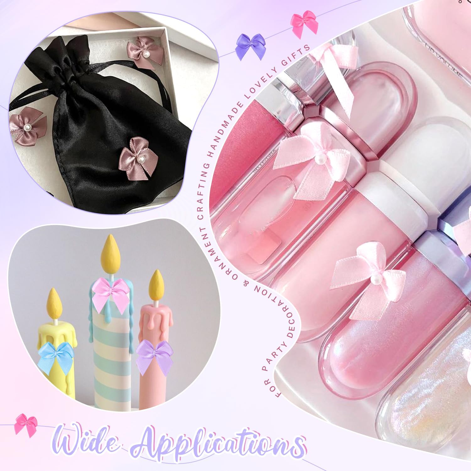 100PCS Tinkrstuff Pink Mini Bows for Crafts, 1.5*2" Fabric Small Bows for Decoration,Satin Ribbon Tiny Bow for Clothes Ornament, Cute Christmas Tree Bows &Thanksgiving Gifts Party Cake Balloon Treats - Image 5