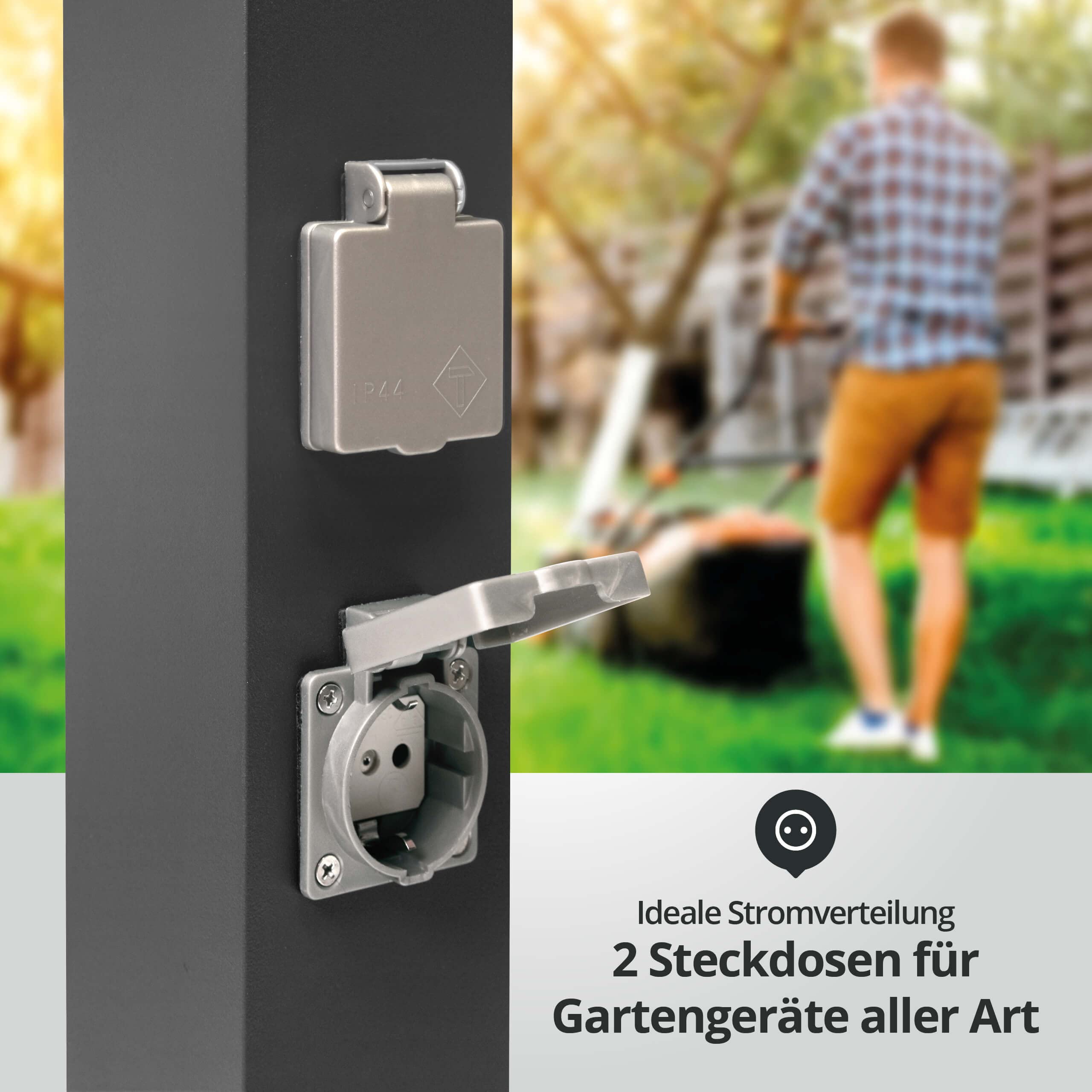 LED Universum Wegeleuchte mit 80cm Edelstahl Außenleuchte Stehleuchte Energiesäule Stromsäule Stromverteiler für den Garten Gartensteckdose (Anthrazit mit Bewegungsmelder und 2 Steckdosen)