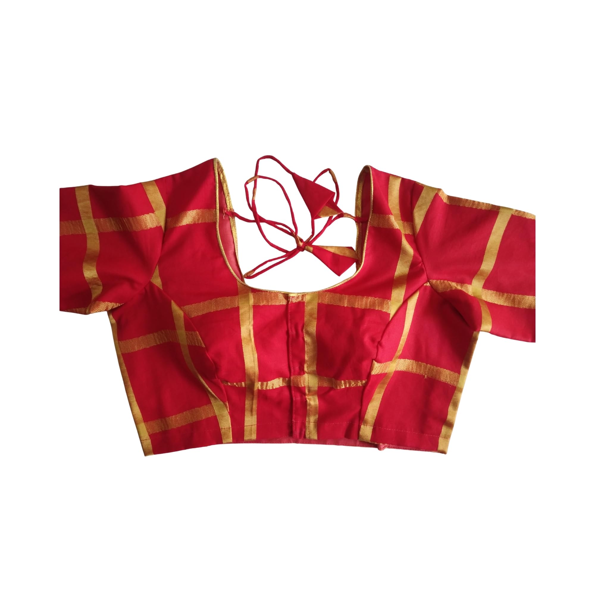 Readymade Rani Pink Gold Checkered Saree Blouse with Zari-image-49